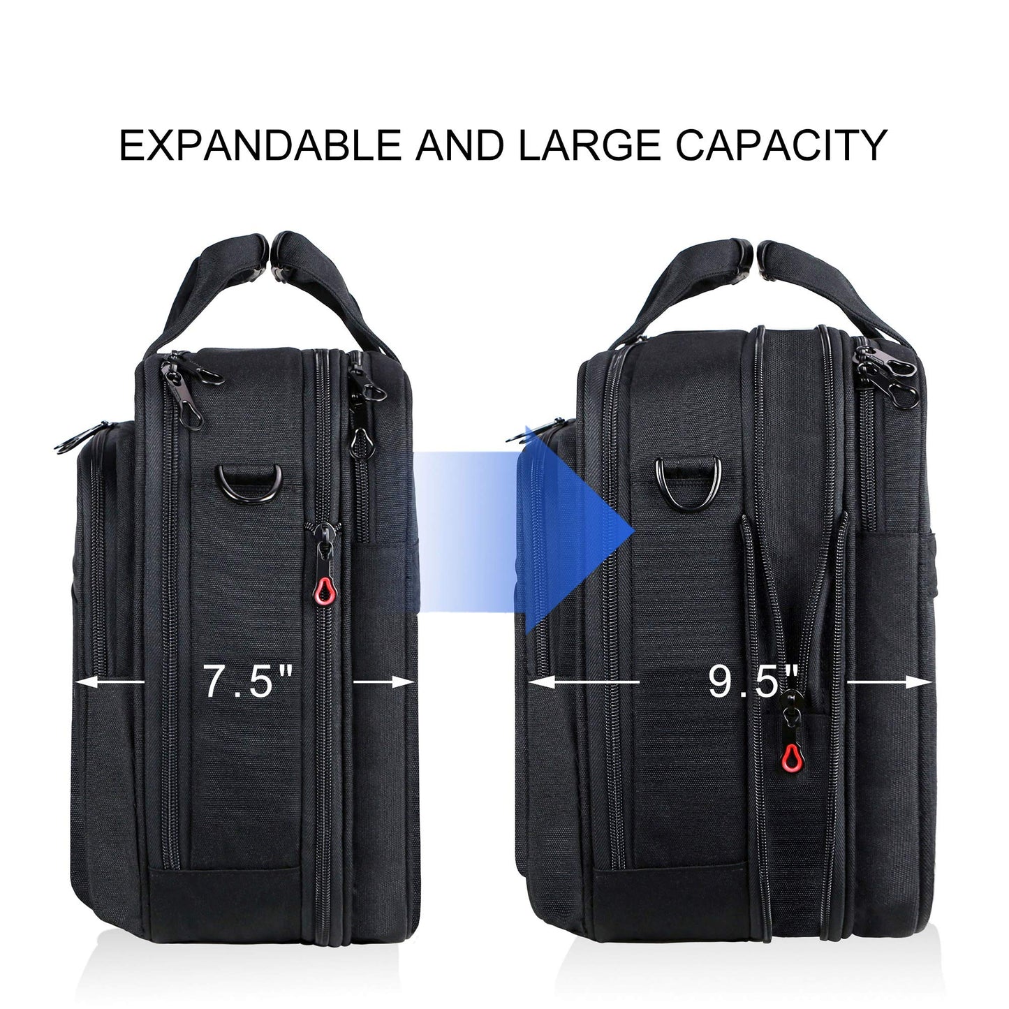 KROSER Bolsa para Laptop 18" Maletín Portátil Extensible hasta 17.3 Pulgadas Repelente al Agua Bandolera Bolsa de Mensajero para Viajes/Negocios/Escuela/Hombres/Mujeres-Negro