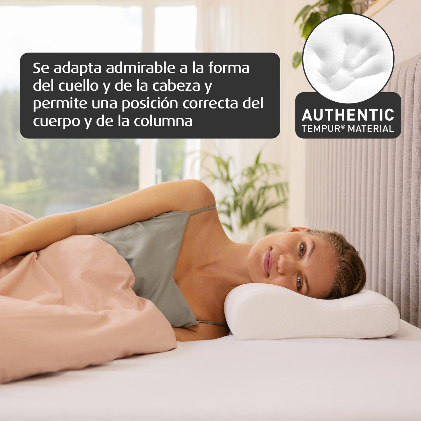 TEMPUR Original Almohada cervical viscoelástica, almohada ergonómica para dormir boca arriba y de lado, Sensación inicial firme, M (50 x 31 x 10/7 cm)