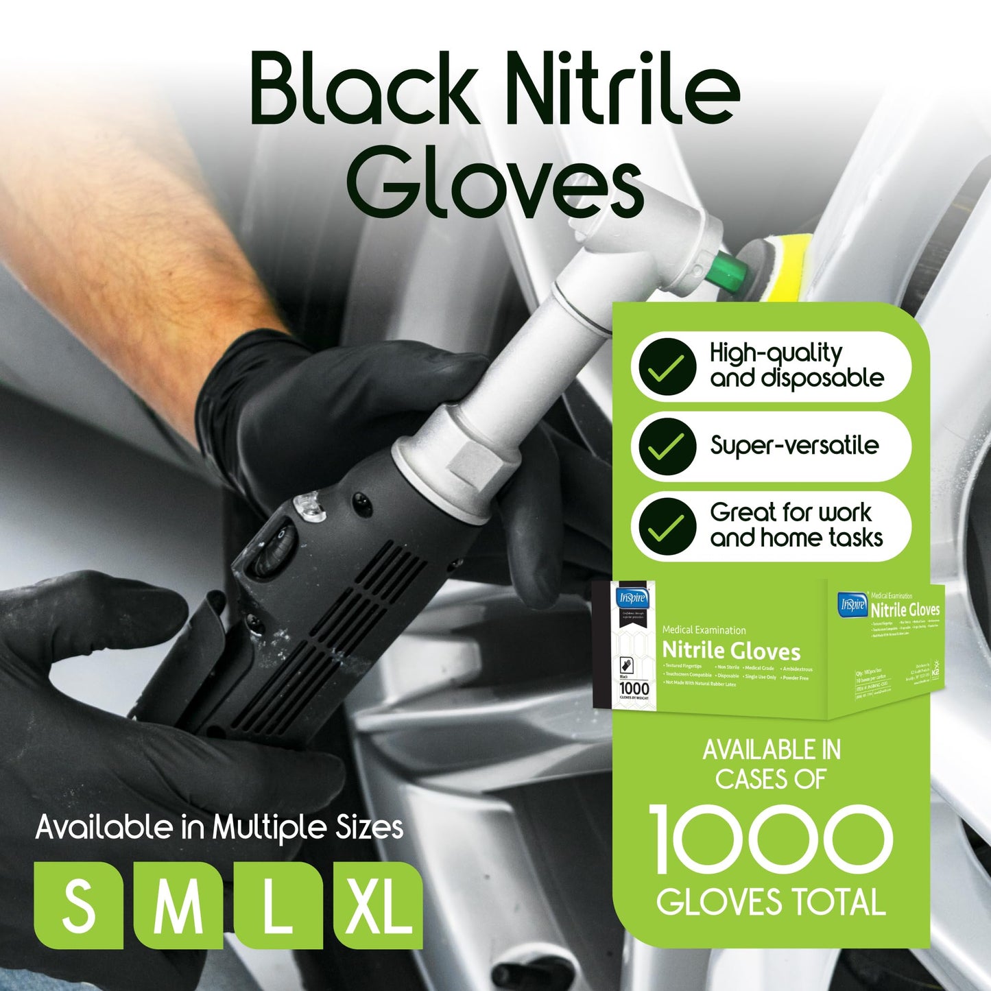 Inspire Guantes desechables de nitrilo negro | 4.5 guantes desechables de nitrilo negro | 4.5 guantes negros desechables de nitrilo resistentes a los químicos para limpieza médica de cocina (negro,