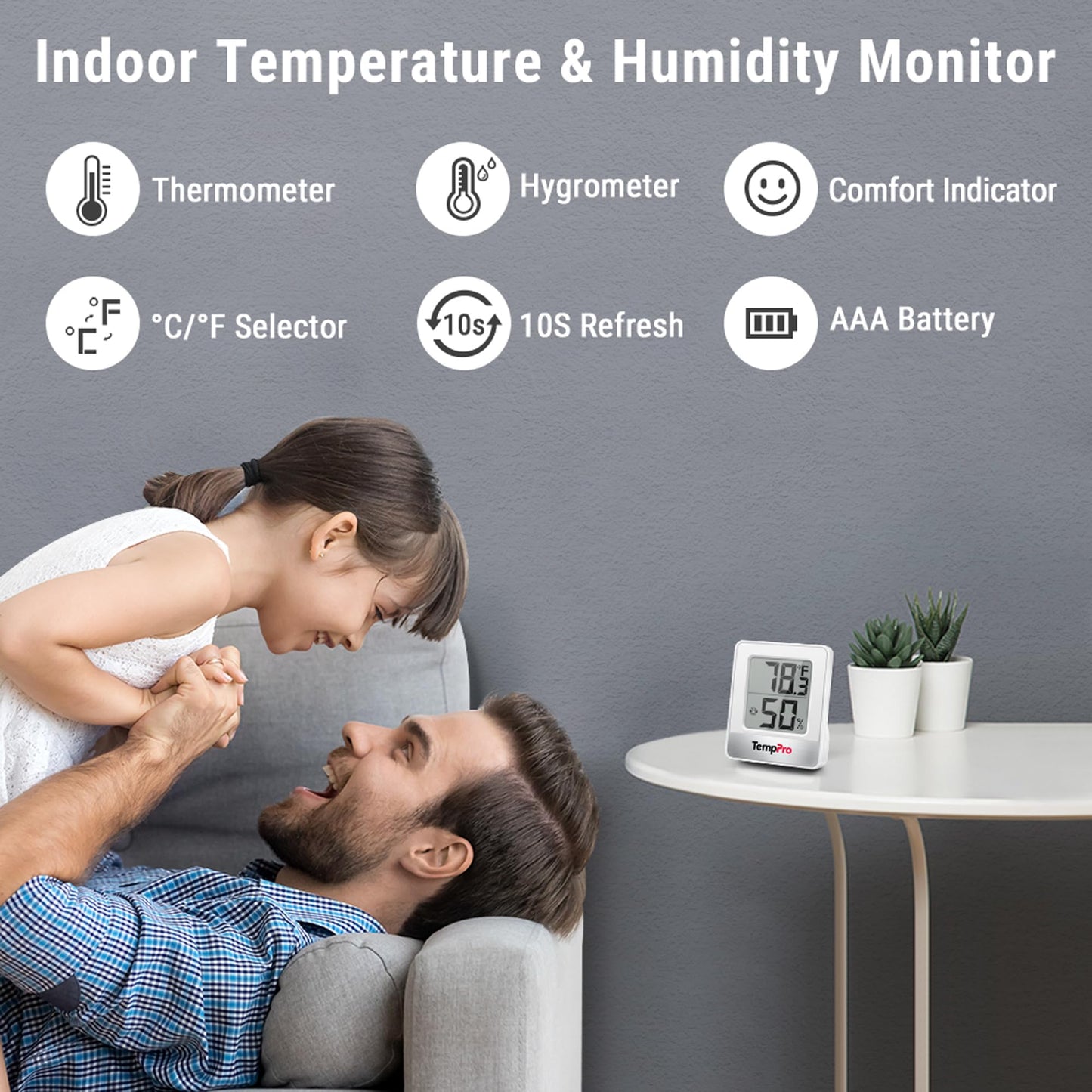 ThermoPro TP49 - Medidor de humedad digital para interiores con monitor de temperatura y humedad, mini higrómetro, termómetro
