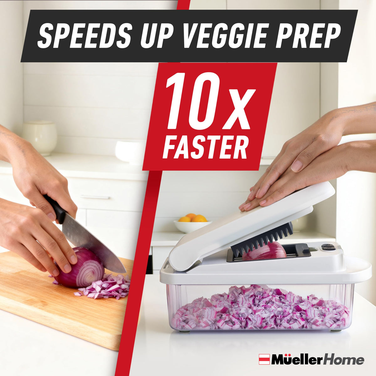 Mueller Austria Pro-Series - Cortador con 8 cuchillas para huevo, cebolla, verduras, etc., con contenedor.