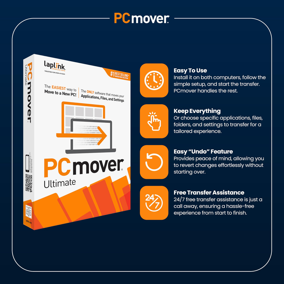 Laplink PCmover Ultimate 11 with Ethernet Cable (1 Use) - The easiest way to move to a new PC!