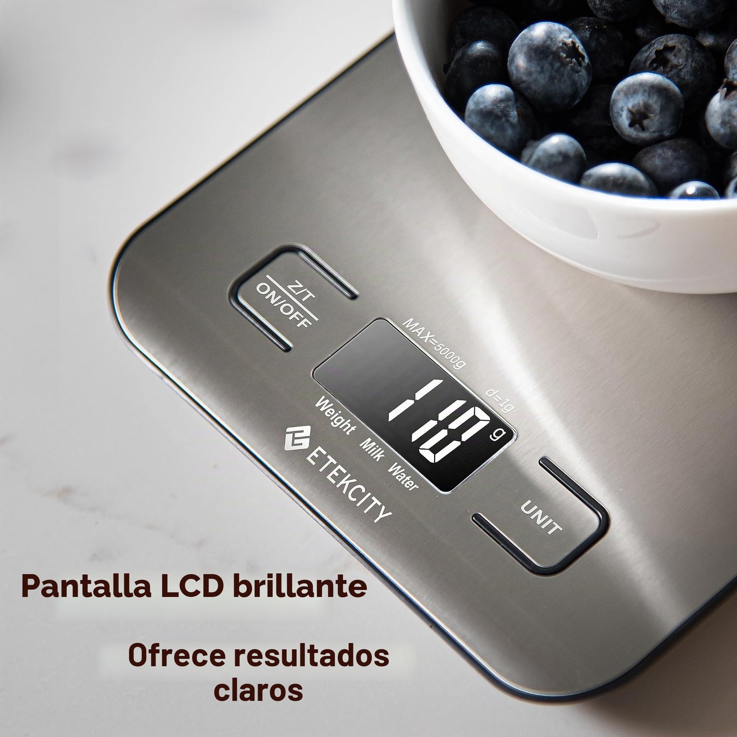 Etekcity Báscula de Cocina Digital de Acero Inoxidable, Balanza Cocina de Alta Precisión 5 kg/ 11 lbs