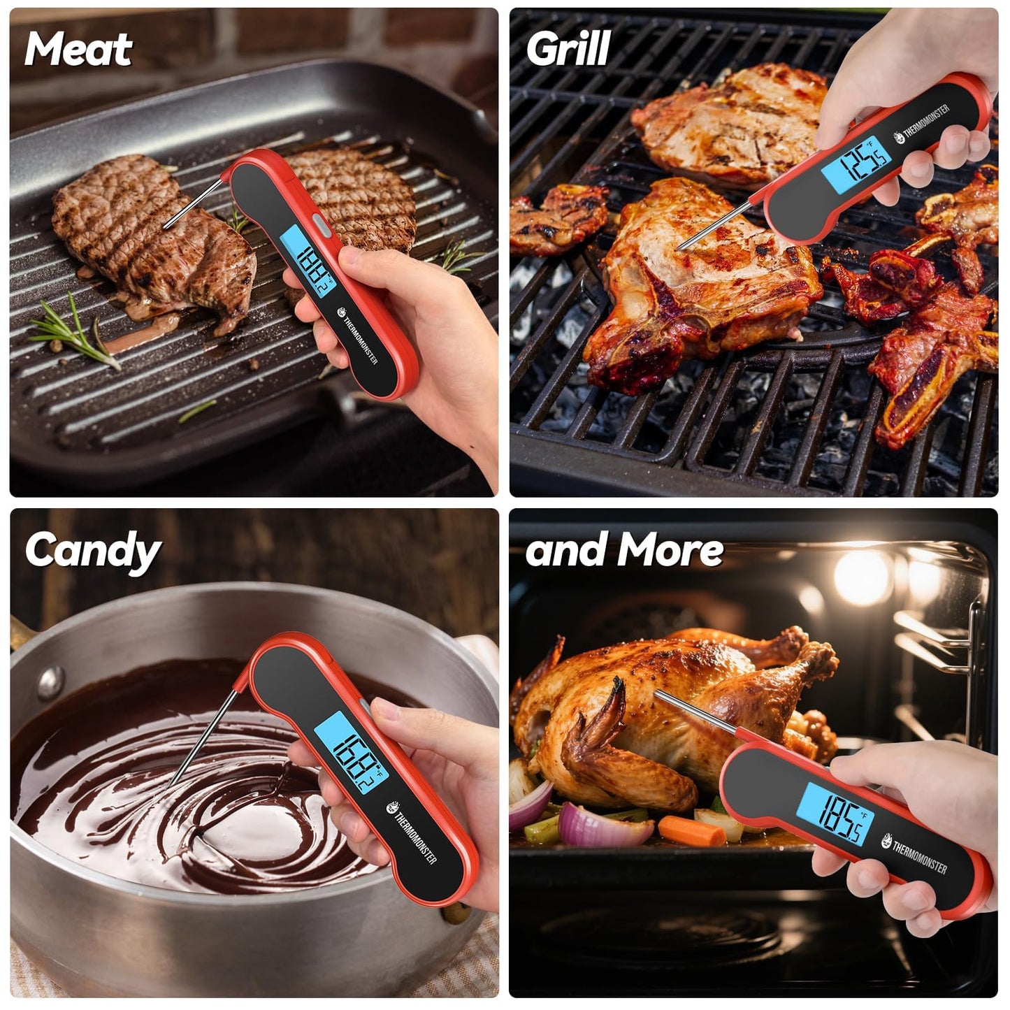 Termómetro digital de lectura instantánea para carne de 0,5 segundos con precisión de ± 0.-15.0 °C, pantalla LCD brillante 100% impermeable, con sensor de movimiento, termómetro de alimentos para