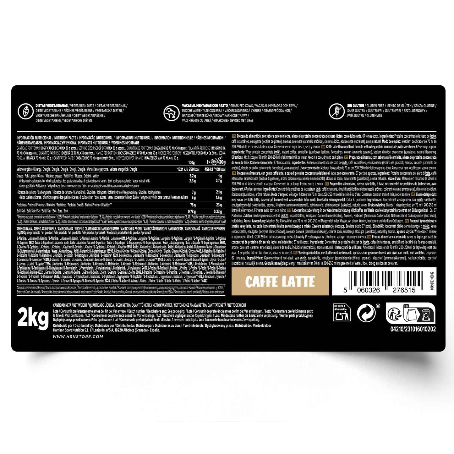 HSN Evowhey Protein | Café con Leche 2Kg = 67 Tomas por Envase Concentrado de Proteína de Suero | 100% Whey Protein Concentrate (WPC) | No-GMO, Vegetariano, Sin Gluten ni Soja