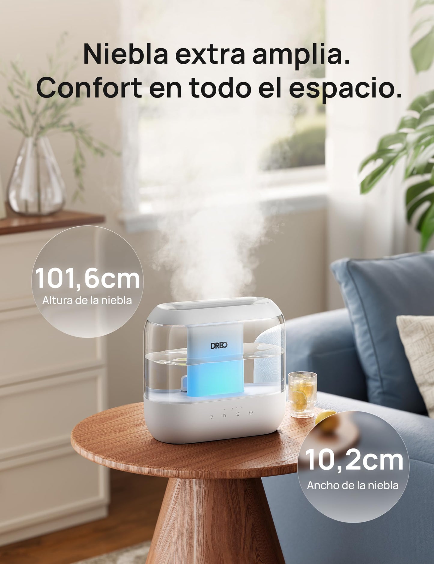 Dreo Humidificador para el dormitorio, humidificador de vapor frío de 4L con difusor de aceite y luz nocturna, 32H de autonomía, Humidificador ultrasónico silencioso para las guarderías y plantas