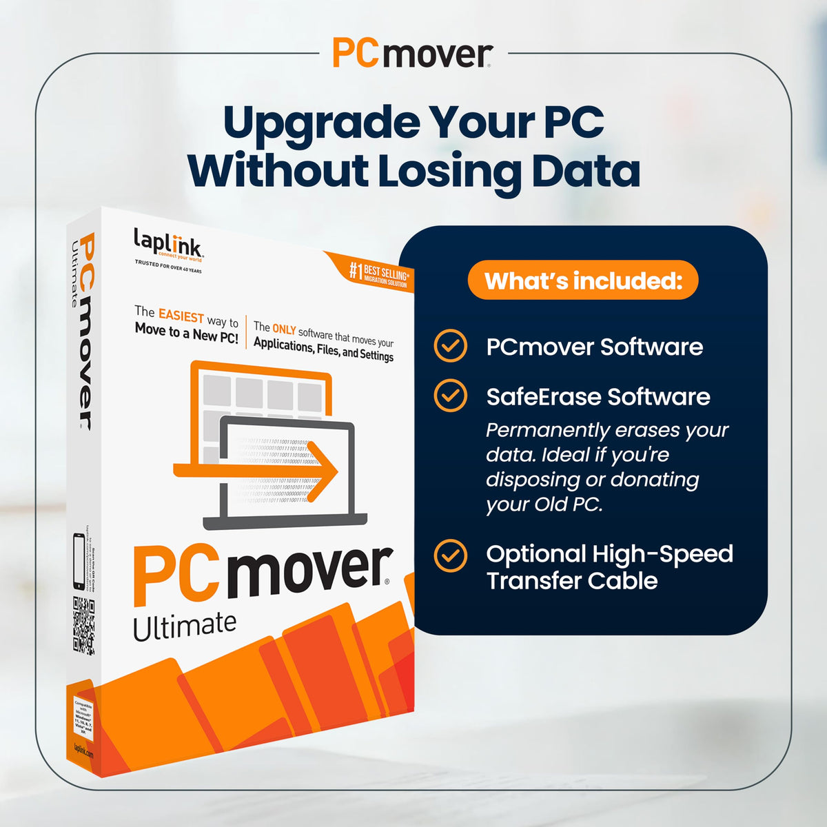 Laplink PCmover Ultimate 11 with Ethernet Cable (1 Use) - The easiest way to move to a new PC!