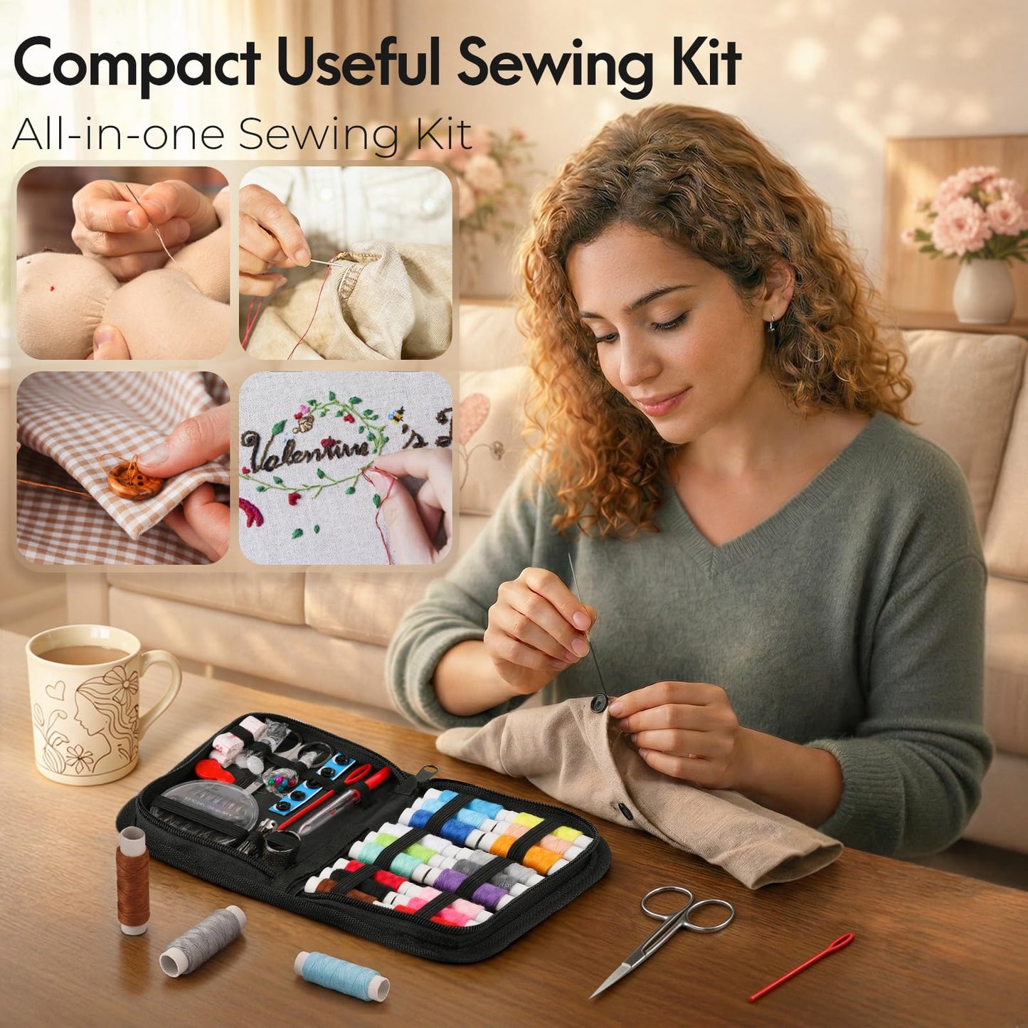 Coquimbo Kit de costura para adultos, principiantes, niños, viajeros, reparación de emergencia, bricolaje en casa, mini suministros de costura portátiles accesorios con hilo, aguja, tijeras, cinta