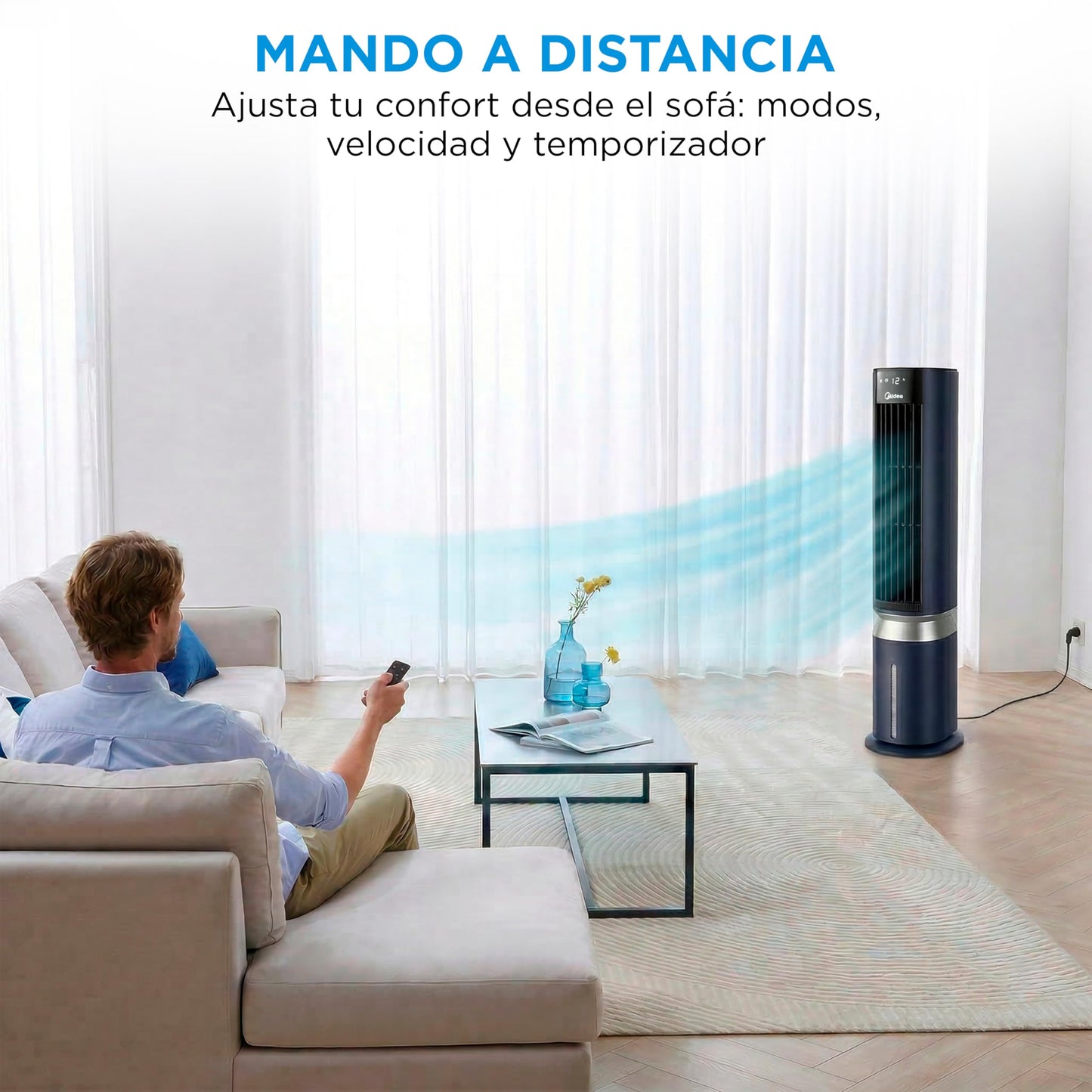 MIDEA Climatizador Evaporativo Portátil 3 en 1 Capacidad 7L y Mando a Distancia | Ventilador de Agua, Enfriador de Aire, Humidificador, 6 Velocidades, 5 Modos, Temporizador 12H, Oscilación 85º, con IA