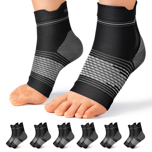 6 pares de calcetines para fascitis plantar para hombres y mujeres, calcetines de compresión con soporte de arco para tendinitis de Aquiles, dolor de talón, hinchazón y alivio de artritis, negro