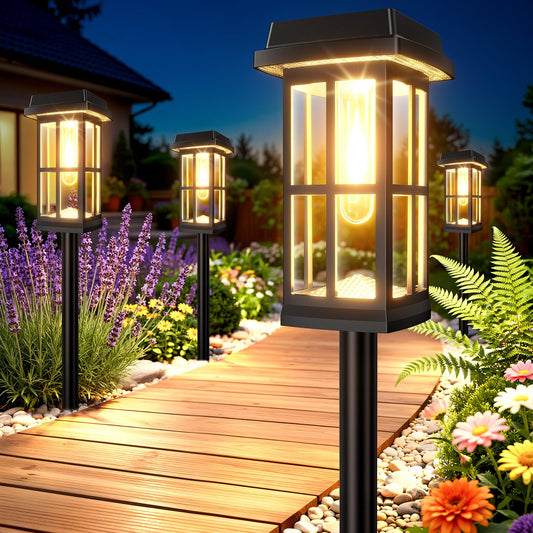 Ahaorigin Luces solares para caminos, iluminación de paisaje al aire libre con LED cálido, negro (paquete de 8)