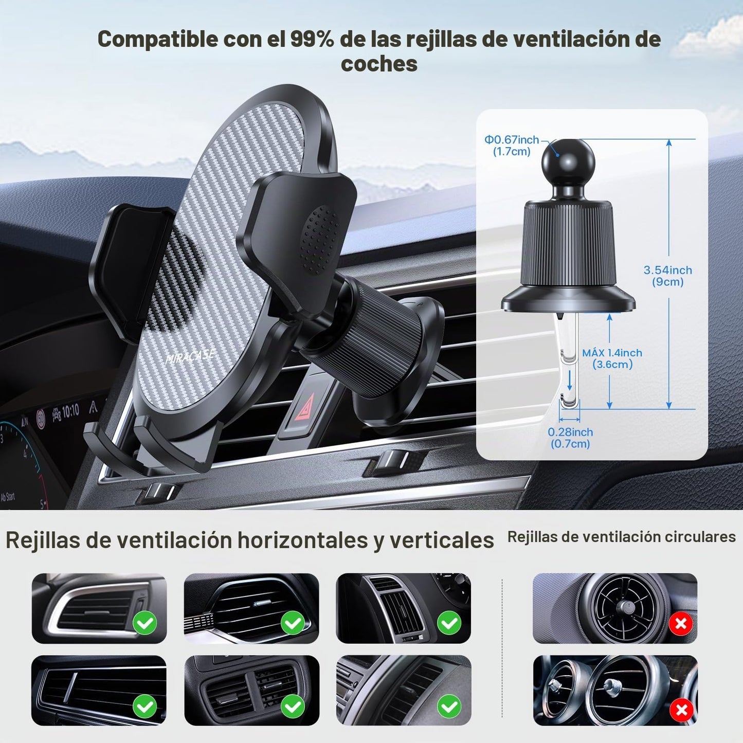 Miracase Soporte para teléfono de coche con clip de gancho de metal, soporte para teléfono móvil de ventilación, soporte universal manos libres para iPhone, Android y todos los teléfonos inteligentes,