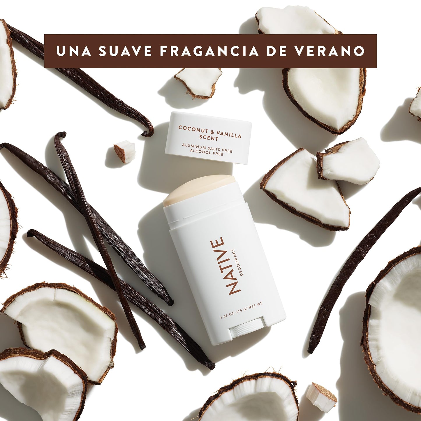 Native Desodorante para Mujeres & Hombres - Libre de Alcohol & Aluminio - Aroma a Coco & Vainilla - Con Manteca de Karité, Aceite de Coco & Bicarbonato de Sodio - Control del Olor 72 Horas (75 ml)