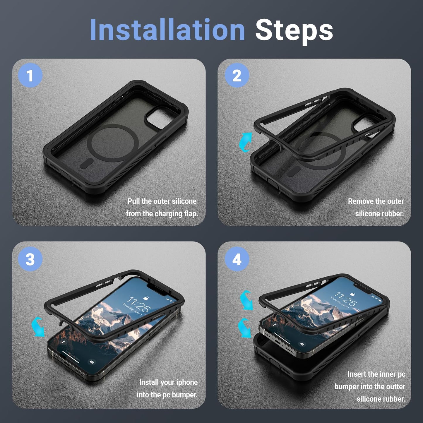 jaroco Funda para iPhone 13, a prueba de golpes, a prueba de polvo, protección contra caídas de grado militar, protección resistente, 2 capas duraderas, con funda extraíble antideslizante de 6.1