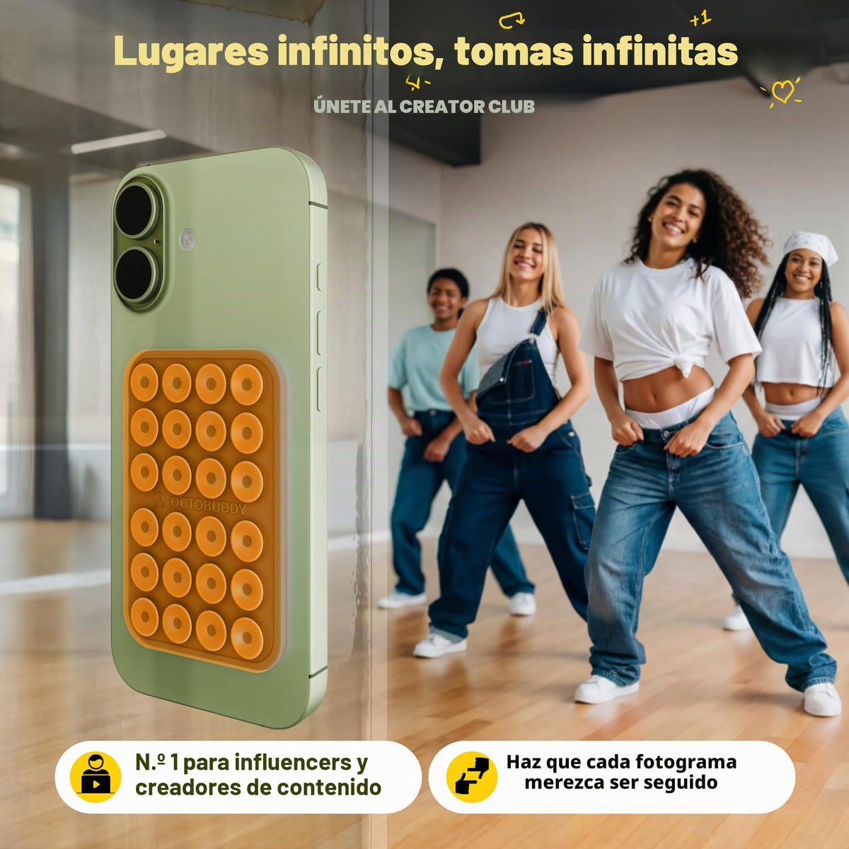 OCTOBUDDY || Soporte Adhesivo de Silicona con Ventosa para teléfono || Compatible con Fundas de teléfono Celular iPhone y Android (Rosa Tiza)