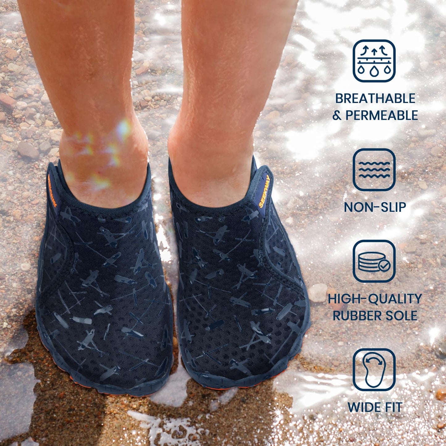 SEEKWAY Zapatos acuáticos para niños, puntera ancha y zapatos de arena de secado rápido para senderismo, natación, playa, piscina, kayak, accesorios deportivos, artículos esenciales de camping