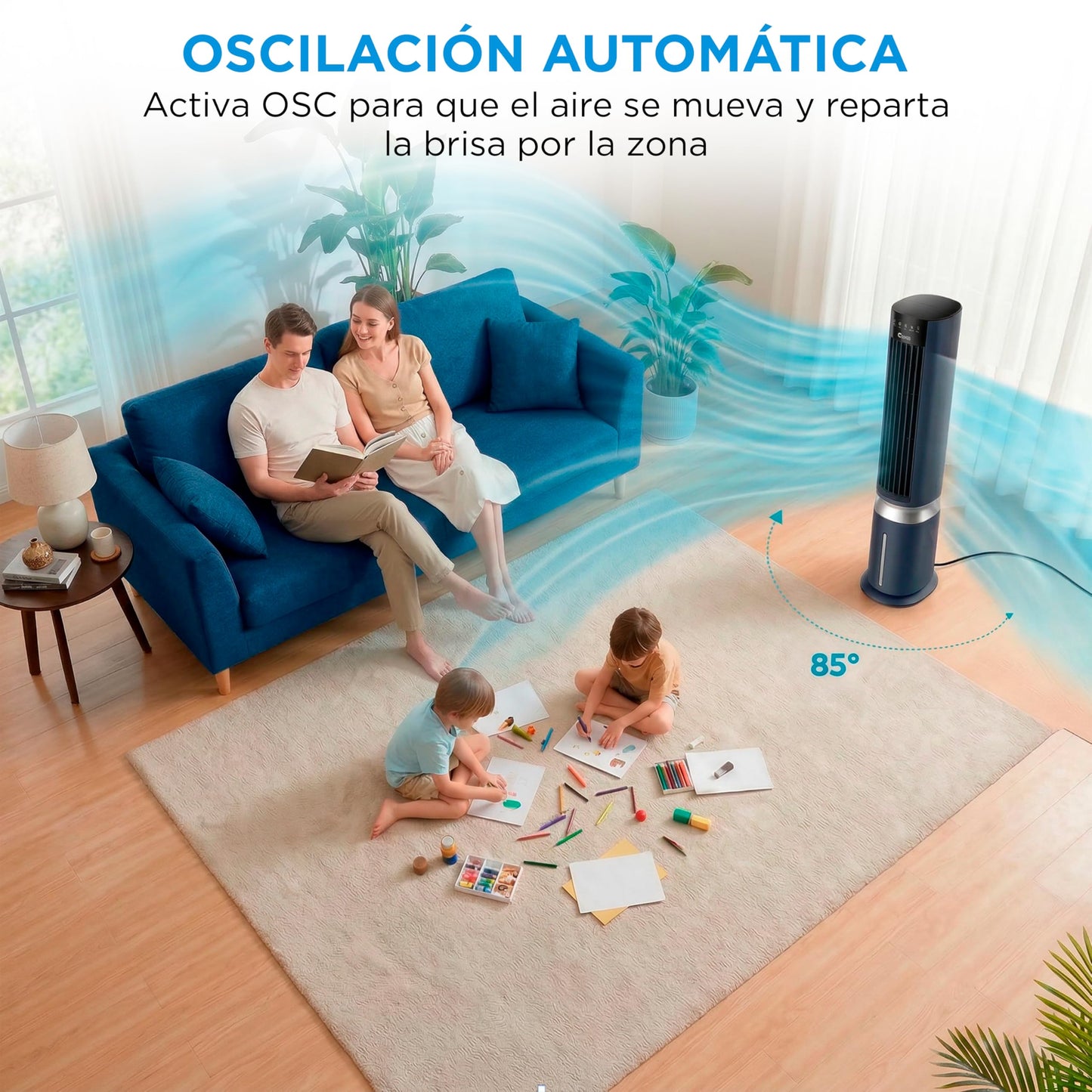 MIDEA Climatizador Evaporativo Portátil 3 en 1 Capacidad 7L y Mando a Distancia | Ventilador de Agua, Enfriador de Aire, Humidificador, 6 Velocidades, 5 Modos, Temporizador 12H, Oscilación 85º, con IA