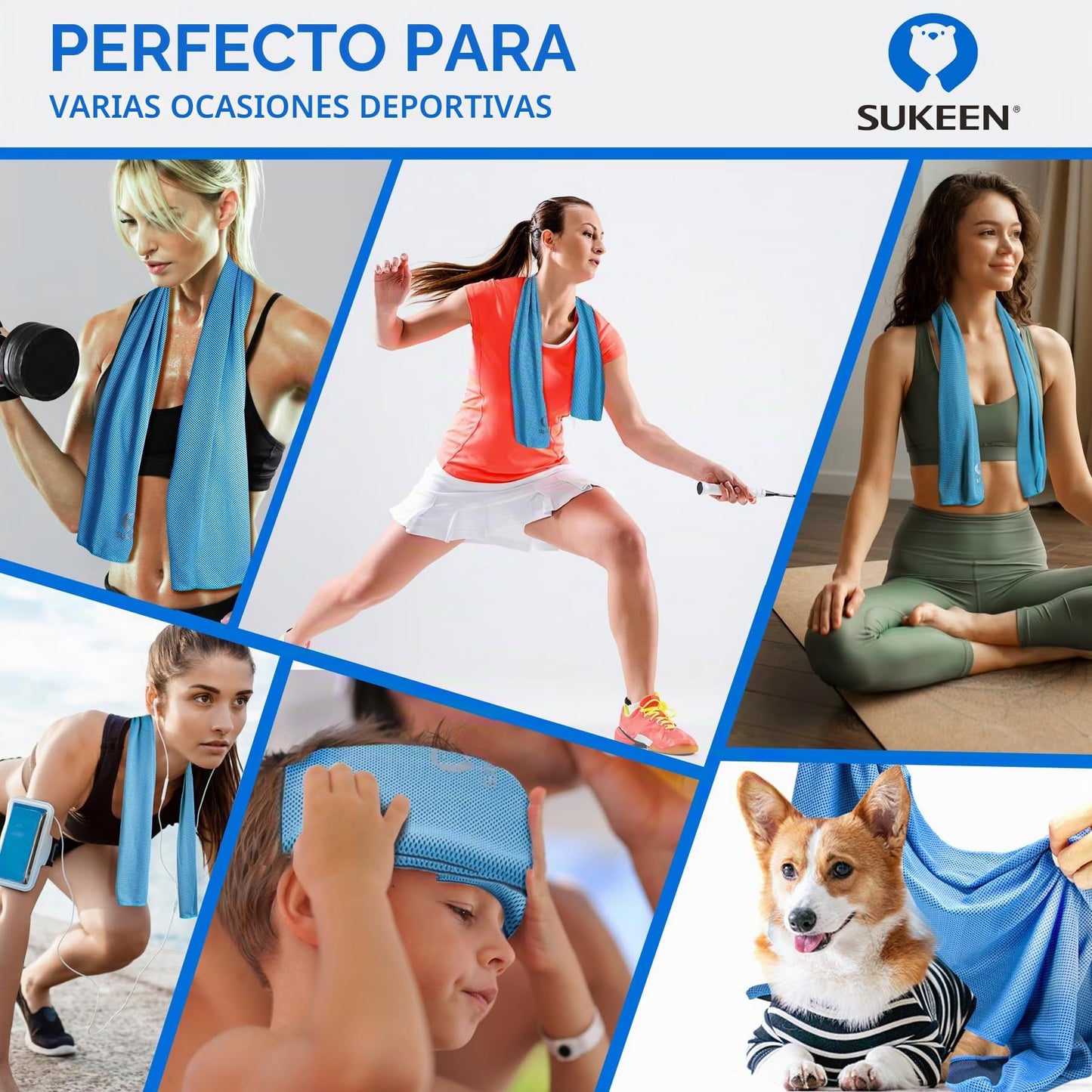 Sukeen Paquete de 4 Toallas de enfriamiento (40 x 12 Pulgadas), Toallas de enfriamiento para Cuello, Toalla de enfriamiento, Suave y Transpirable para Golf, Deportes, Correr, Gimnasio, Entrenamiento,