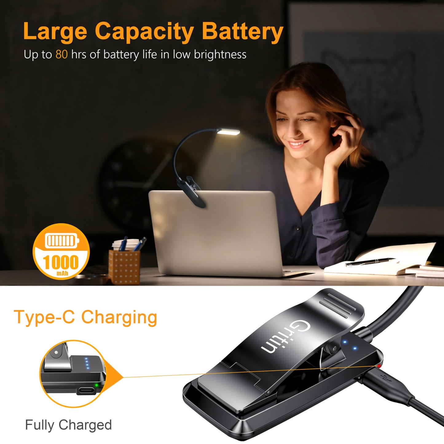 Gritin Luz de Lectura Recargable, Lampara Libro de Lectura con 9 LED