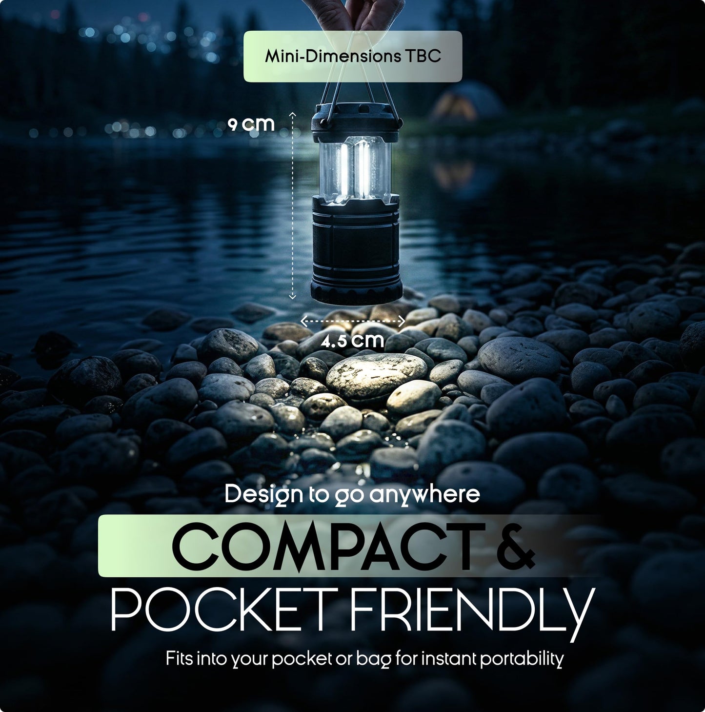 MalloMe Mini linternas LED COB para camping, paquete de 2 unidades, superbrillantes, luces portátiles de 200 lúmenes para exteriores, requiere pilas AA, no incluidas (negro, plegable)