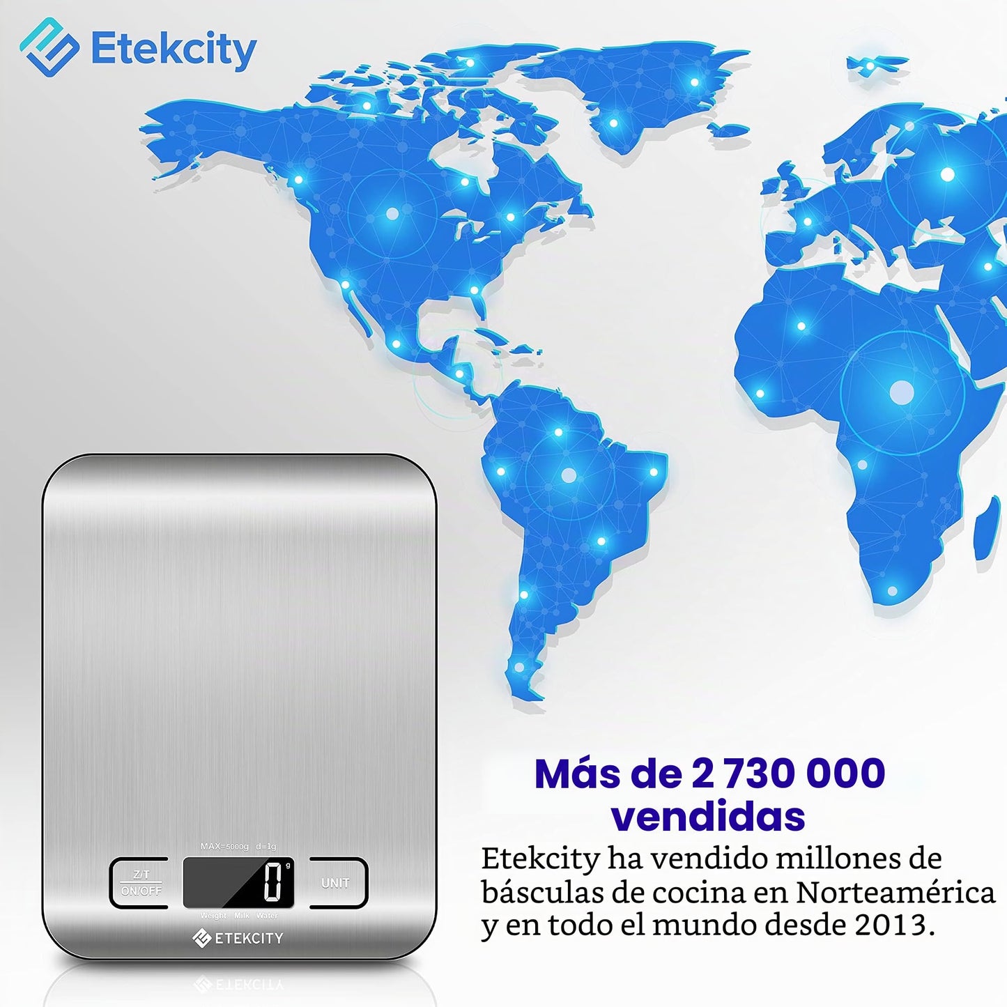 Etekcity Báscula de Cocina Digital de Acero Inoxidable, Balanza Cocina de Alta Precisión 5 kg/ 11 lbs