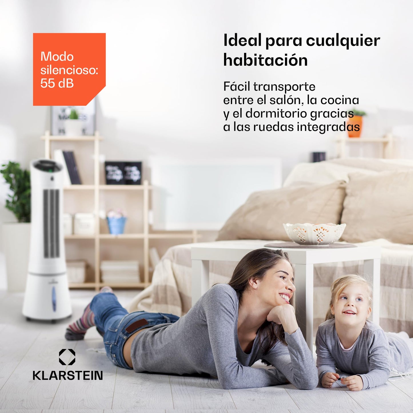 Klarstein Skyscraper Ice Smart Climatizador Evaporativo – 4 en 1: Ventilador, Enfriador, Purificador & Humidificador, 180 m³/h, Control App & Alexa, Depósito 6L, Oscilación, Ionizador, Blanco
