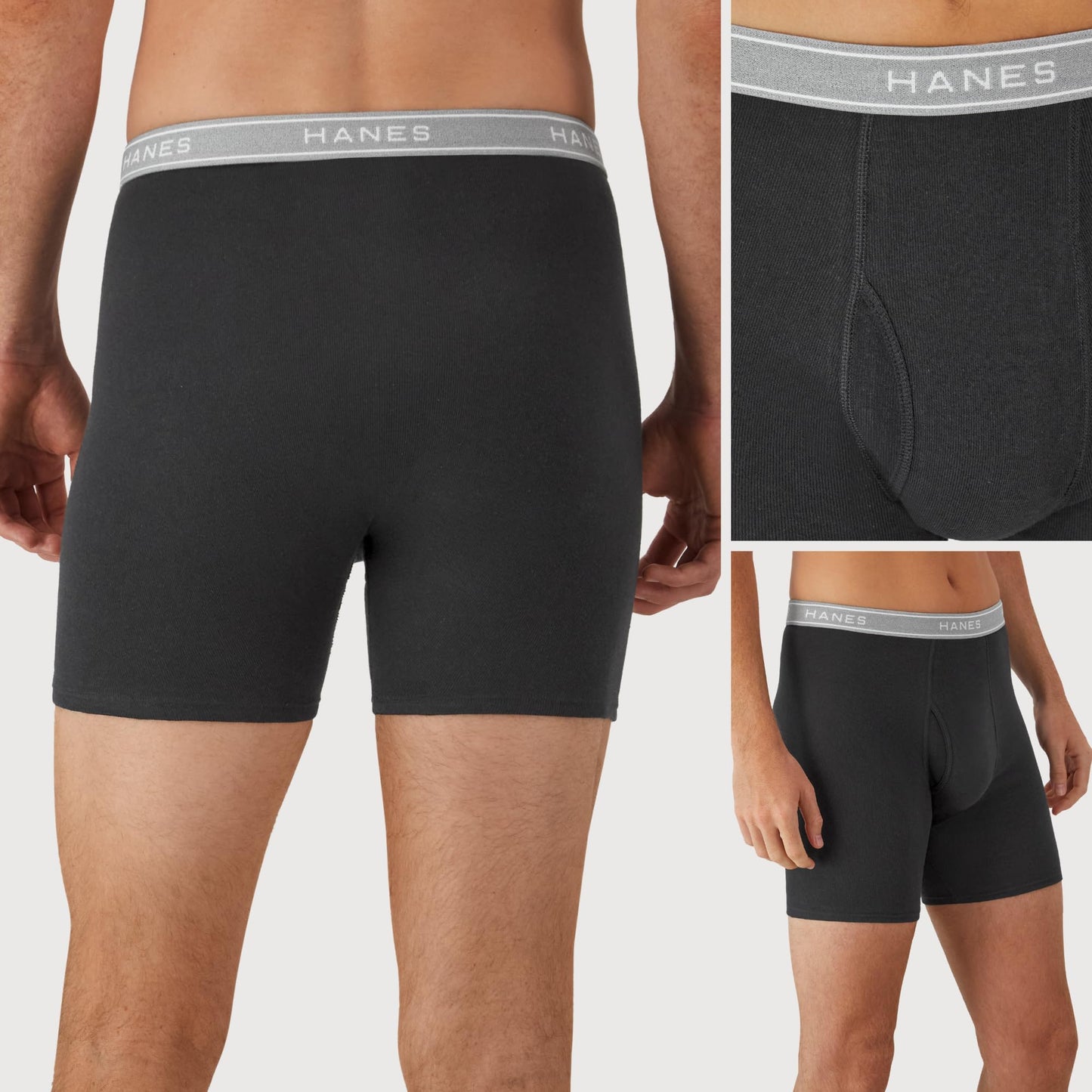 Hanes Men's Tagless Boxer with ComfortFlex Waistband Brief, Black/Gray-6, Large
