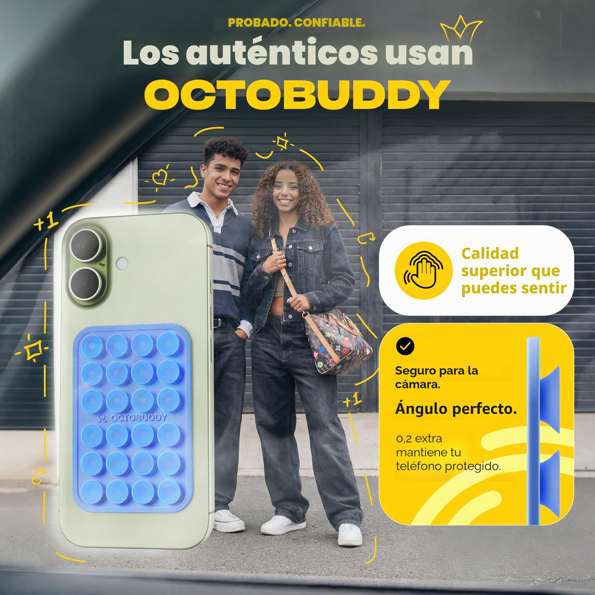 OCTOBUDDY || Soporte Adhesivo de Silicona con Ventosa para teléfono || Compatible con Fundas de teléfono Celular iPhone y Android (Rosa Tiza)