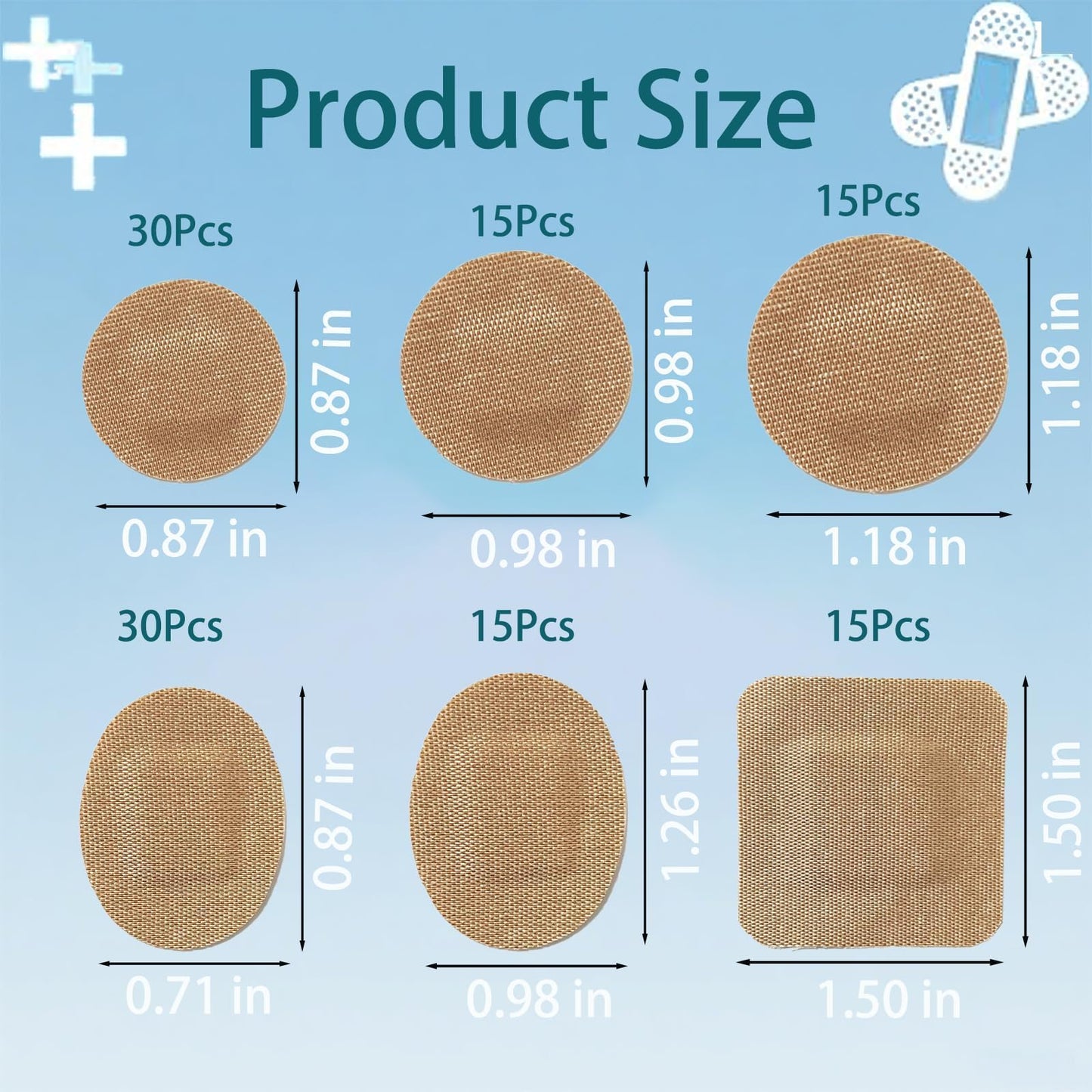 120 vendas pequeñas de tela transpirable, redondas, ovaladas y cuadradas, flexibles para protección facial y pequeñas heridas