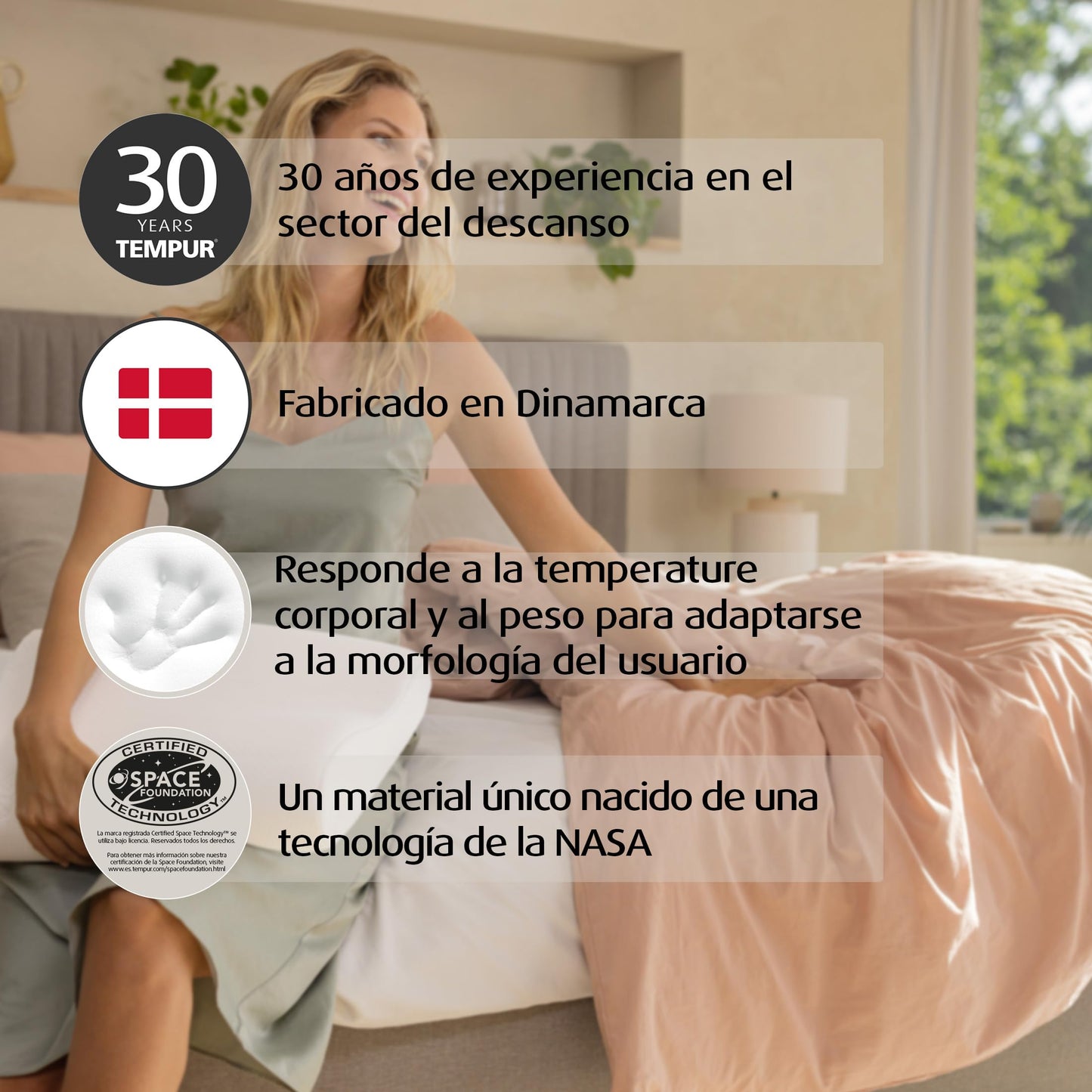 TEMPUR Original Almohada cervical viscoelástica, almohada ergonómica para dormir boca arriba y de lado, Sensación inicial firme, M (50 x 31 x 10/7 cm)