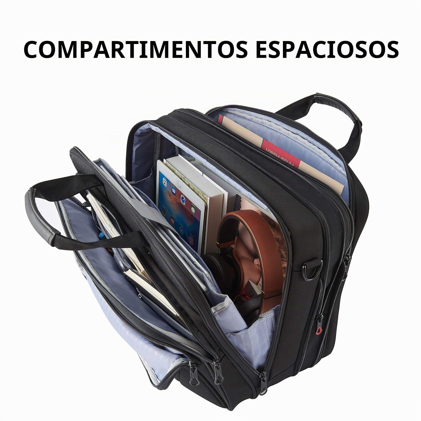 KROSER 18" Bandolera para Portátil Maletín Premium para Laptop hasta 17.3" Expandible Hidrófugo Bolsa del Hombro Bolsa de Computadora para Viajes/Negocios/Escuela/Hombres/Mujeres-Negro