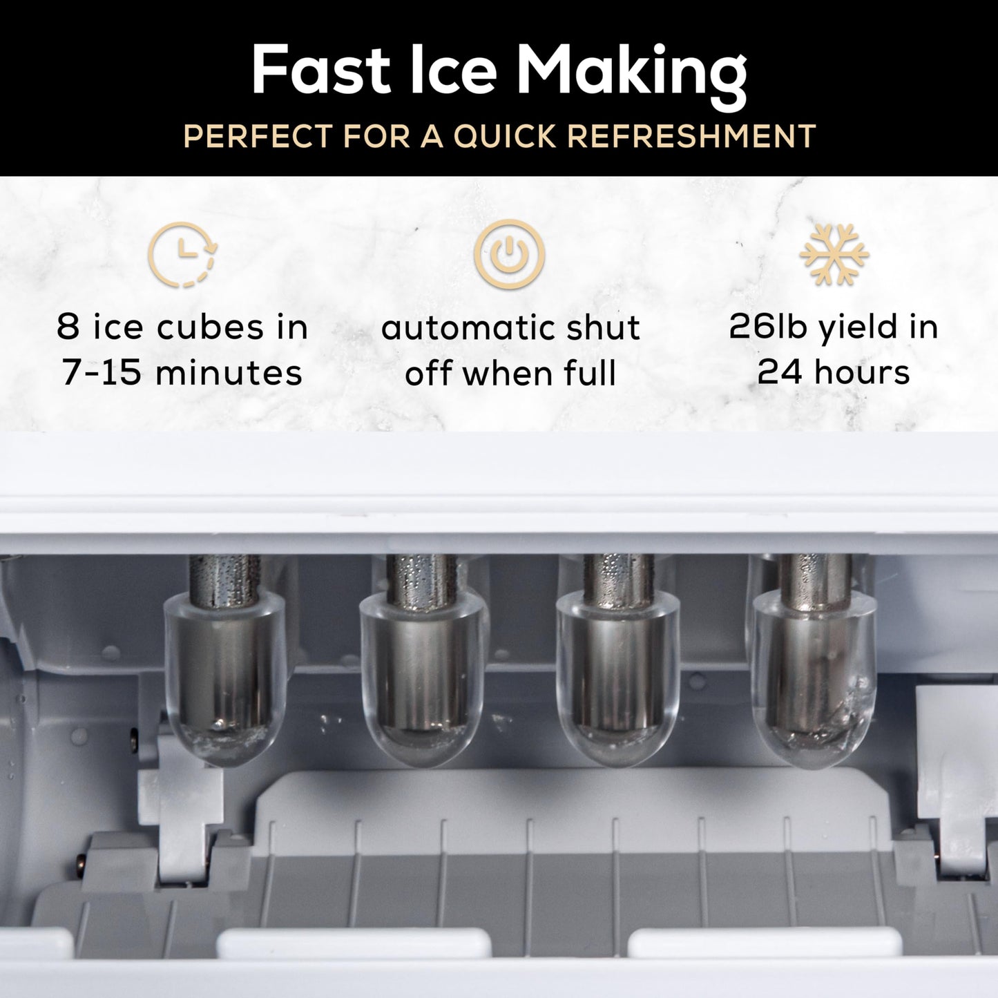 Igloo Máquina de hacer hielo de encimera autolimpiante premium, máquina de hielo portátil con mango, produce 26 libras en 24 horas. Con cubitos de hielo listos en 6-8 minutos, viene con cuchara de