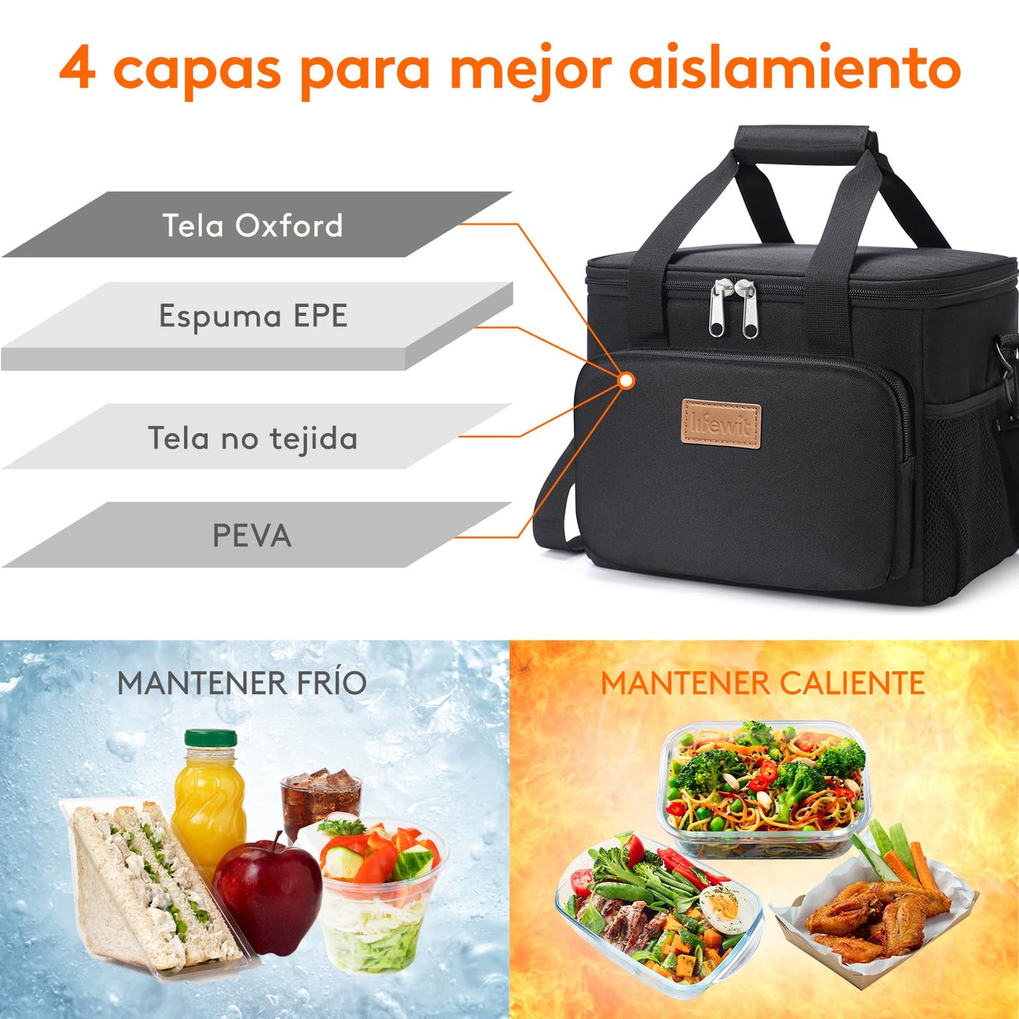 Lifewit Bolsa Termica Porta Alimentos 9L(12 Latas), Bolso Comida Trabajo Hombre y Mujer, Lunch Bag para Lonchera, Medio Bolsas Nevera Portatil para Playa, Viaje, Work, Negro