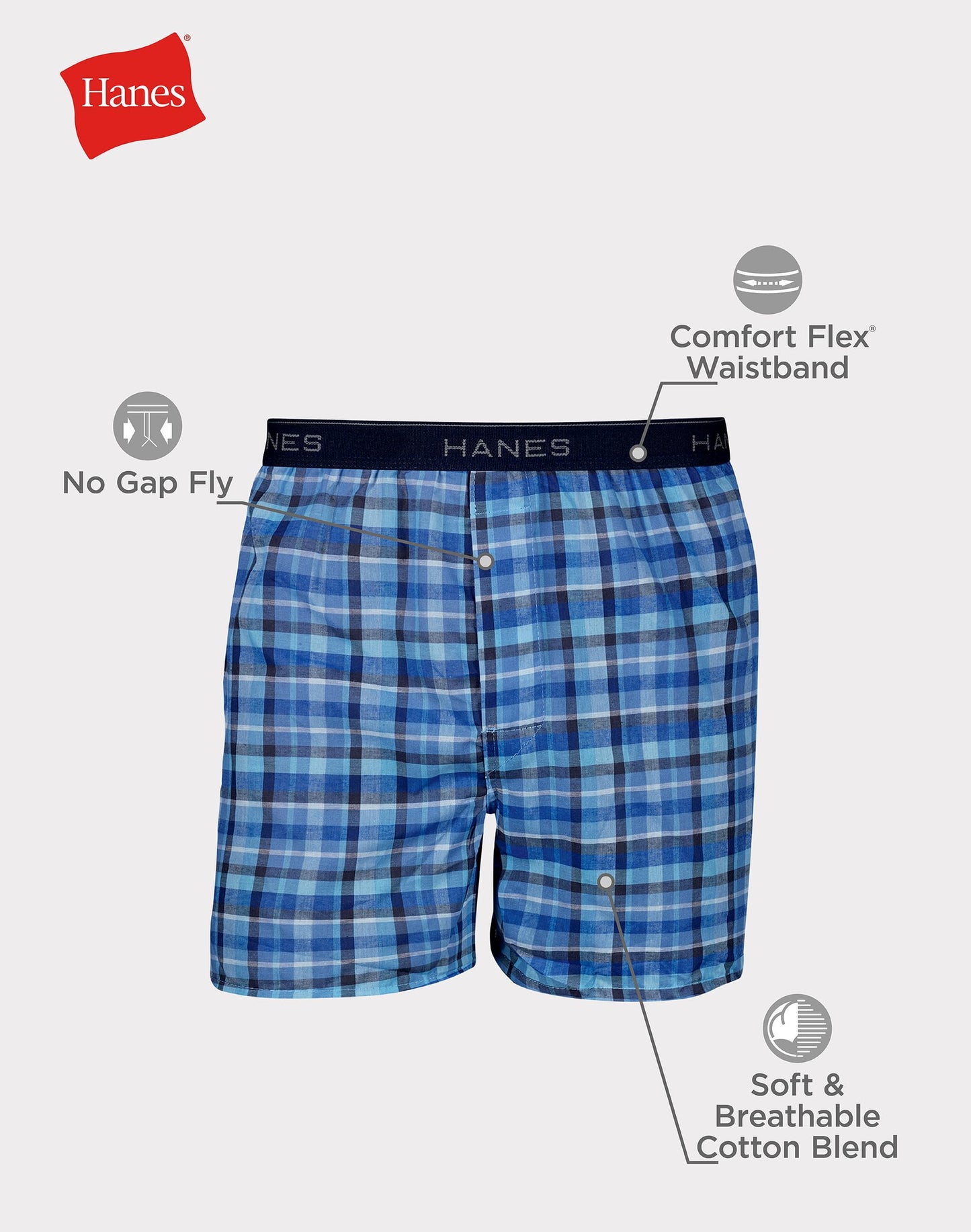 Hanes Men's Woven Boxers, 6 Pack, Tartan Plaid, Large