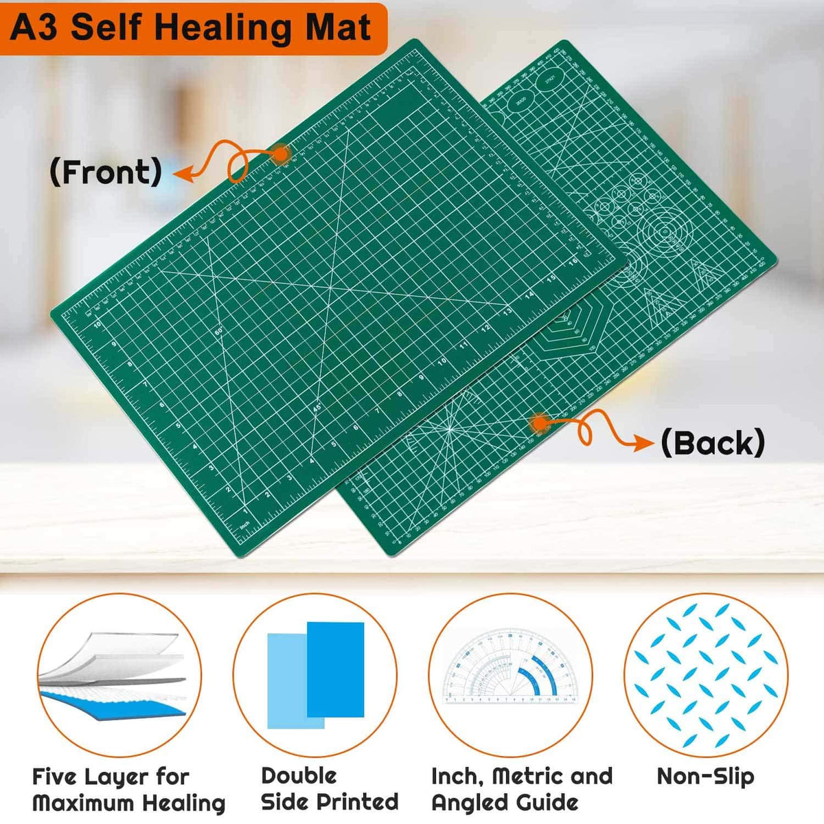Anezus - Tapete de costura autorreparable, 12 x 18 pulgadas, tapete de corte giratorio de doble cara, 5 capas, tabla de cortar para manualidades, manualidades, manualidades, manualidades,