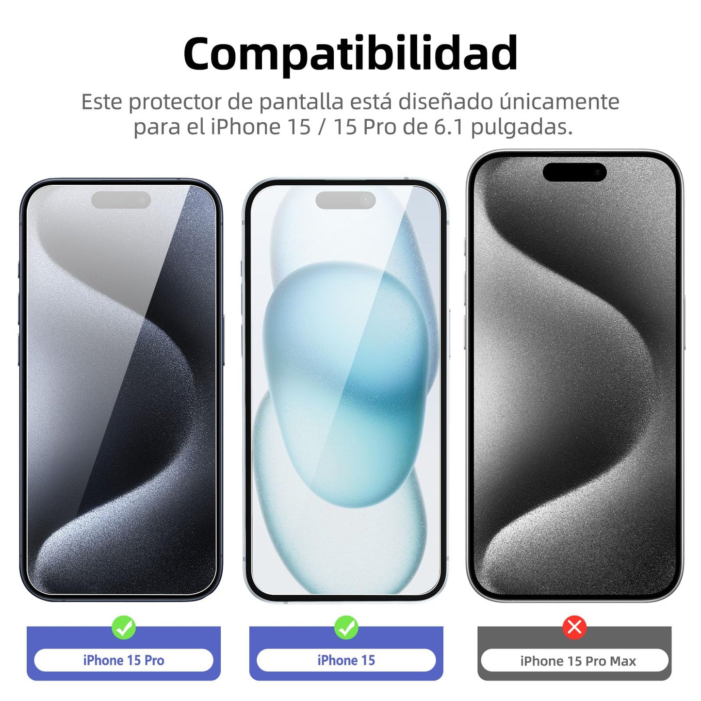 NEW'C 3 Piezas, Protector Pantalla para iPhone 15, iPhone 15 Pro (6,1 Pulgadas), Cristal templado Antiarañazos, Sin Burbujas, Dureza 9H, 0.33 mm Ultra Transparente, Ultra Resistente