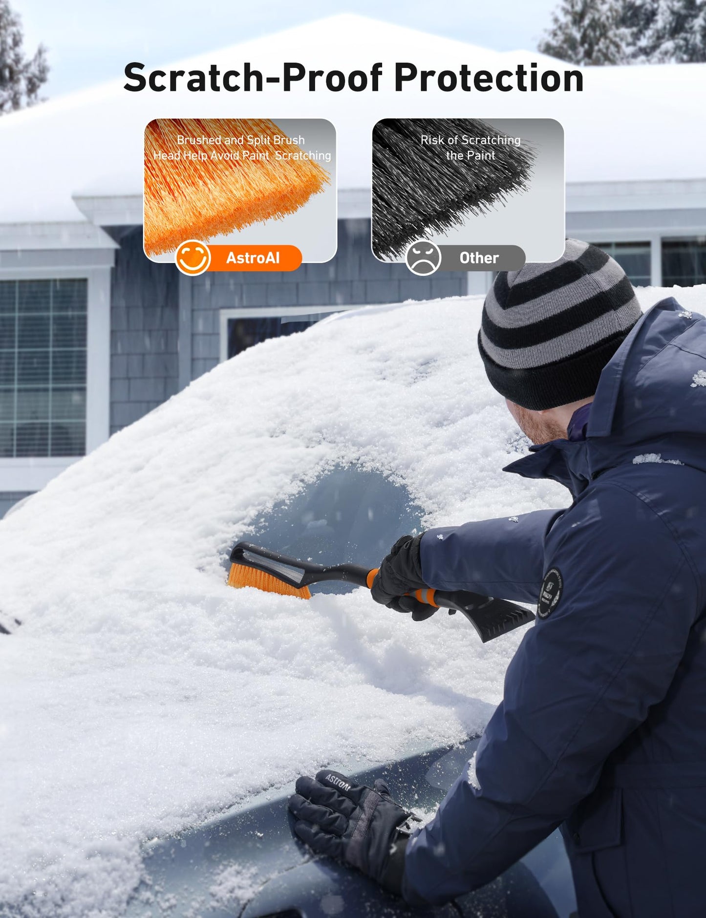 AstroAI Kit de Herramientas de Limpieza Lavado de Autos Trapeador Eliminador Cepillos para Nieve Raspador de Vidrio Desmontable para Automóviles 2 en 1 Mango de Espuma Escurridor Antiescarcha