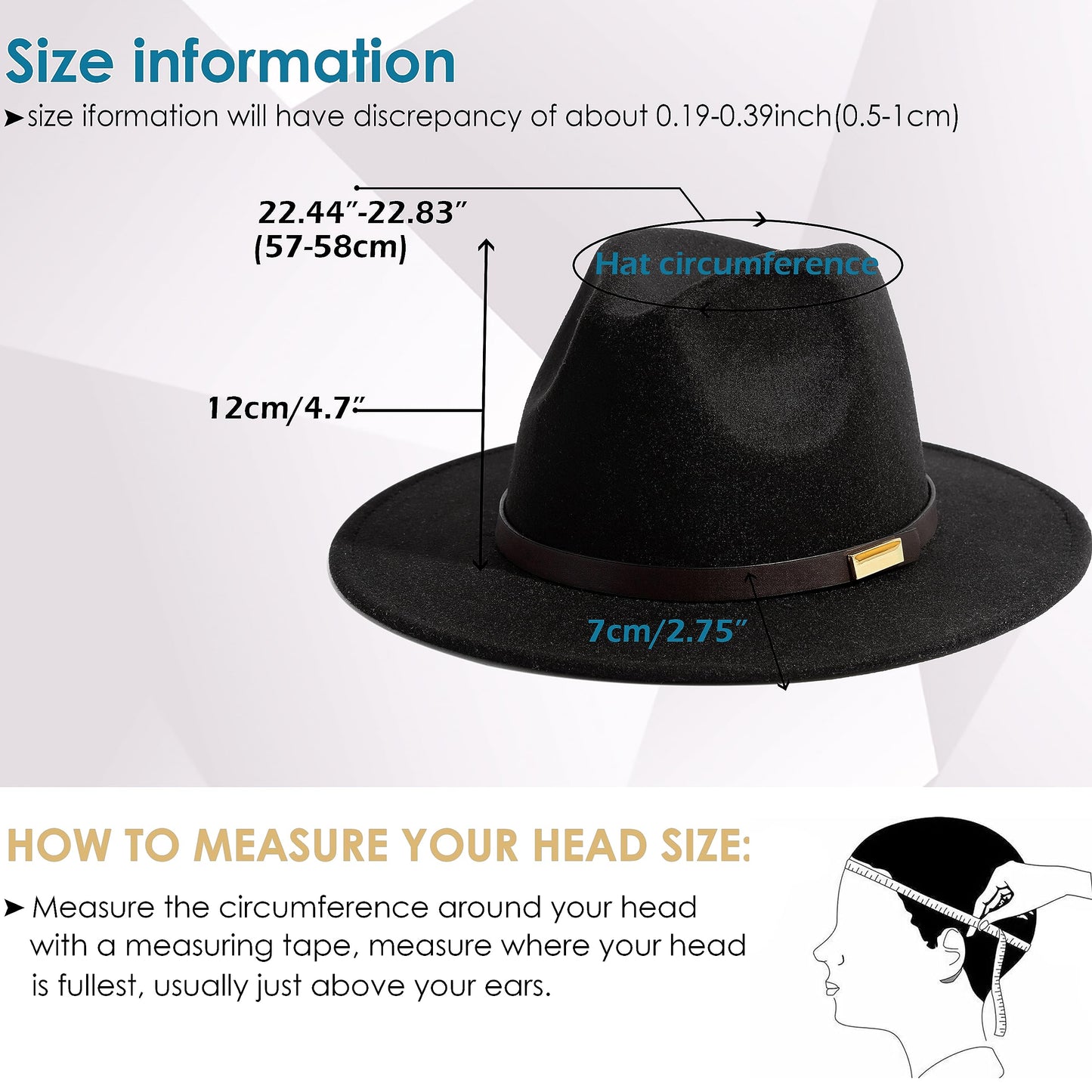 Gossifan Wtt647 Fedora, A-Belt Negro, 7 1/4/7 3/8 para Hombre