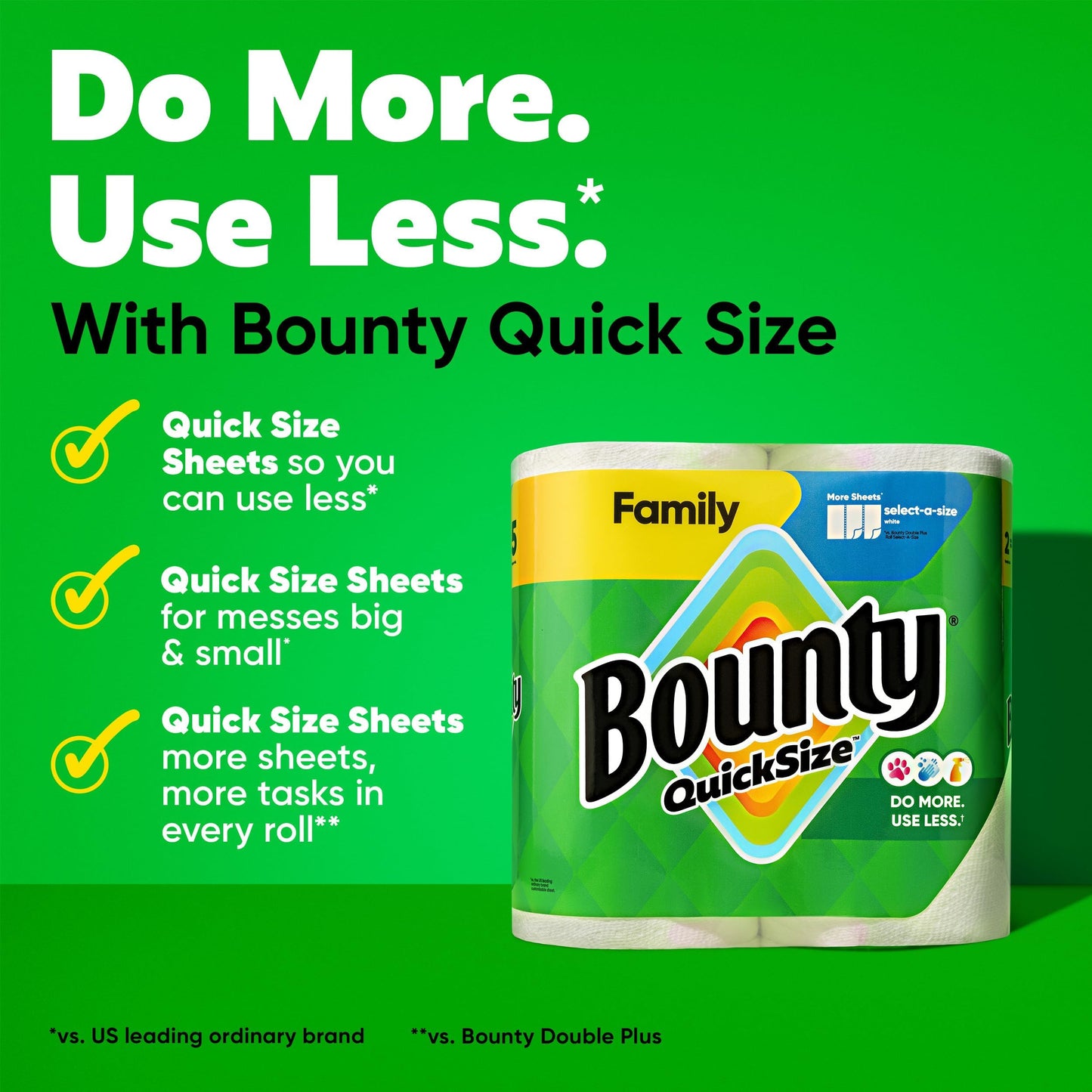 Bounty QuickSize - Rollos de papel de cocina, paquete familiar de 8 unidades (equivalente a 20 rollos regulares), color blanco (el embalaje puede variar)