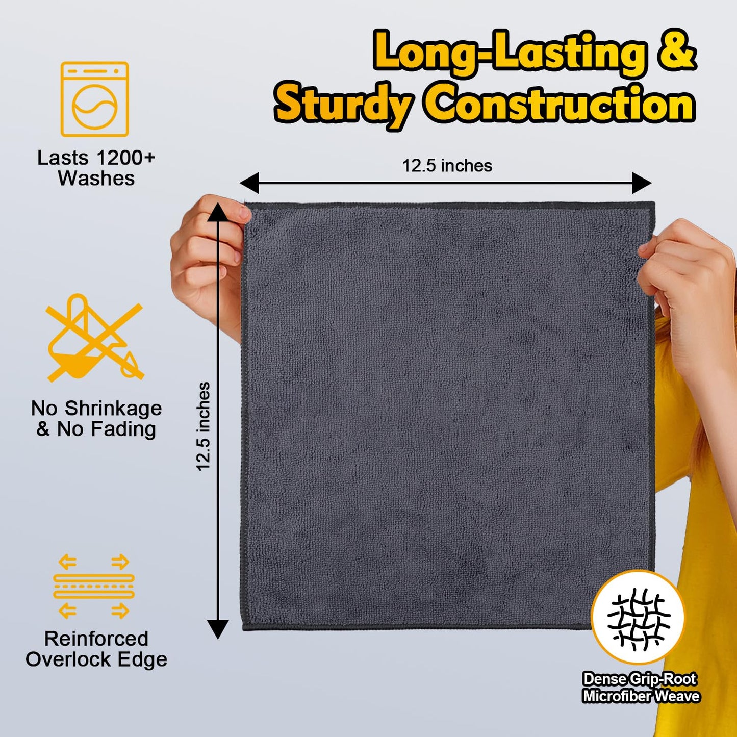 HOMEXCEL - Paños de limpieza de microfibra, paquete de 12 unidades, toalla de microfibra premium de 12.5 x 12.5 pulgadas, color gris