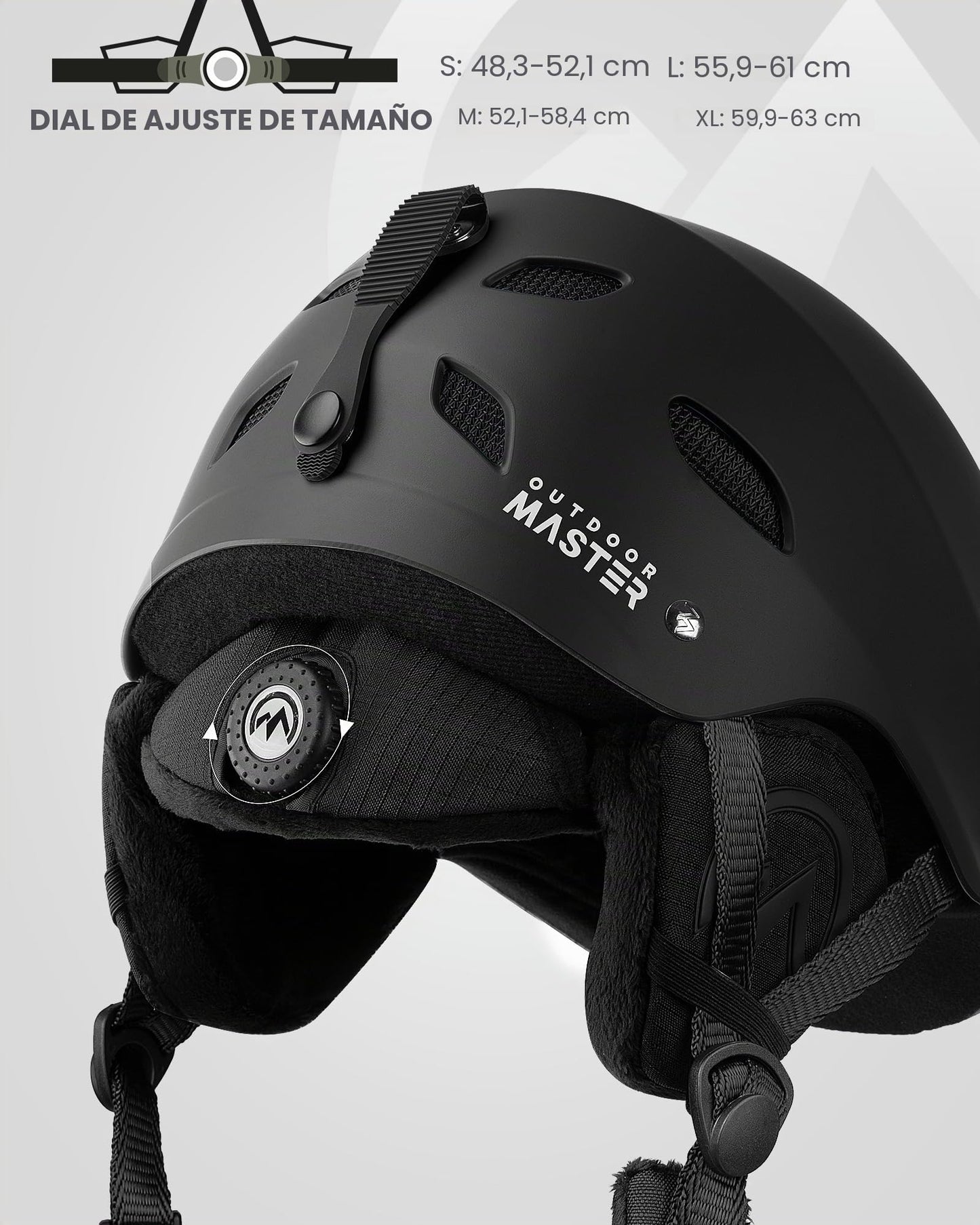 Casco de esquí OutdoorMaster Kelvin - Casco de snowboard para hombres, mujeres y jóvenes (Negro, M)