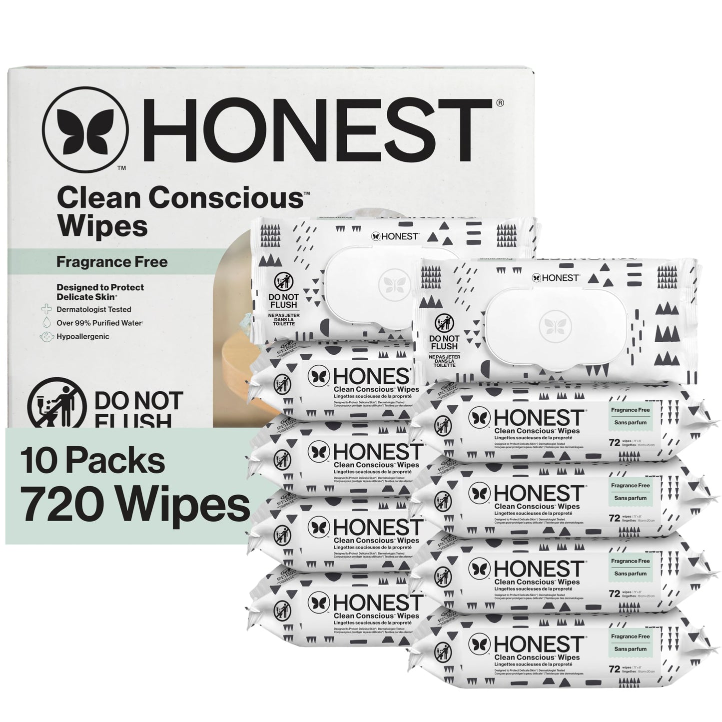 The Honest Company Baby Wipes - 720 Count | Pattern Play | Over 99 Percent Water | Pure & Gentle | Plant-Based | Fragrance Free | Extra Thick & Durable Wet Wipes