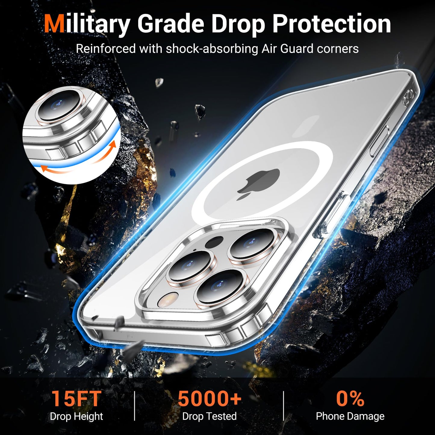 Temdan Funda transparente para iPhone 16 Pro, compatible con Magsafe, antiamarilleamiento, protección de grado militar, a prueba de golpes, delgada, magnética, transparente