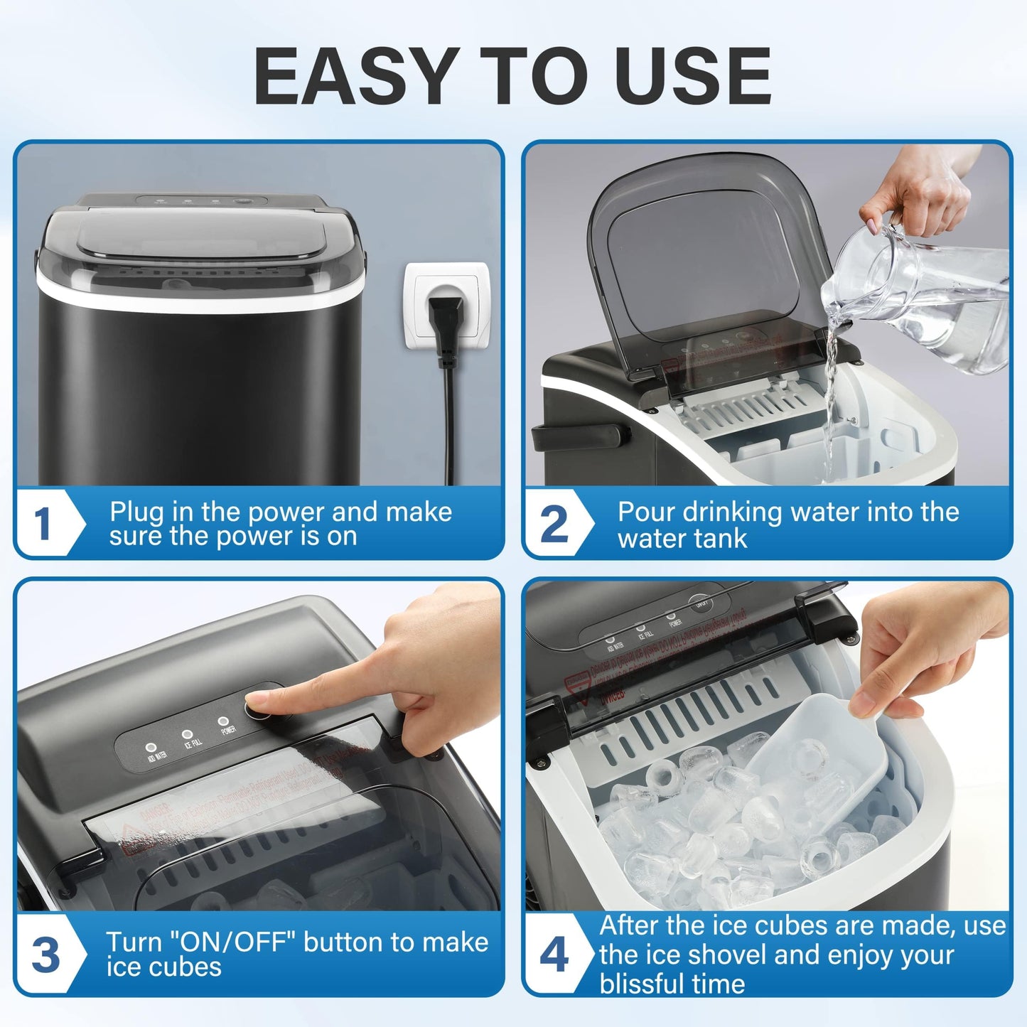 HealSmart Máquina de hielo para encimera, 9 cubitos de hielo listos en 6 minutos, 26 libras de hielo/24 horas, con función de autolimpieza, cuchara de hielo y cesta, para el hogar, cocina, camping,
