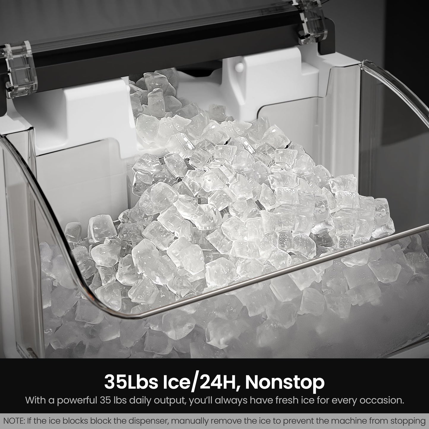 Kismile Máquina de hielo de pepitas para encimera, máquina de hielo portátil con hielo triturado, 35 libras/día, autolimpieza, operación con un solo clic para uso doméstico (plata)