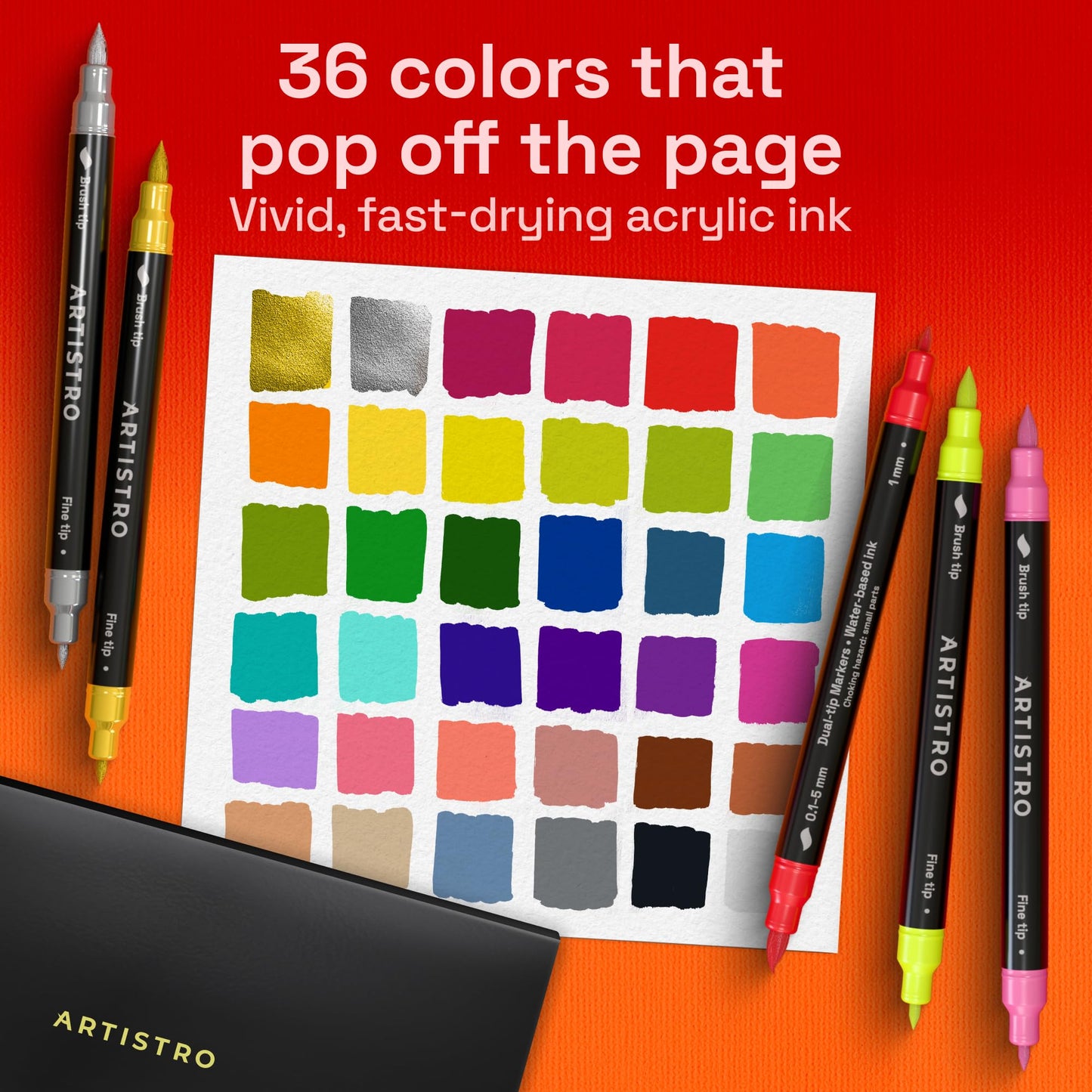 ARTISTRO 36 marcadores de pintura acrílica, bolígrafos de pintura de doble punta + fino, ideal para caligrafía, perfecto para tela, roca, vidrio, madera, bricolaje, suministros de arte, relleno de
