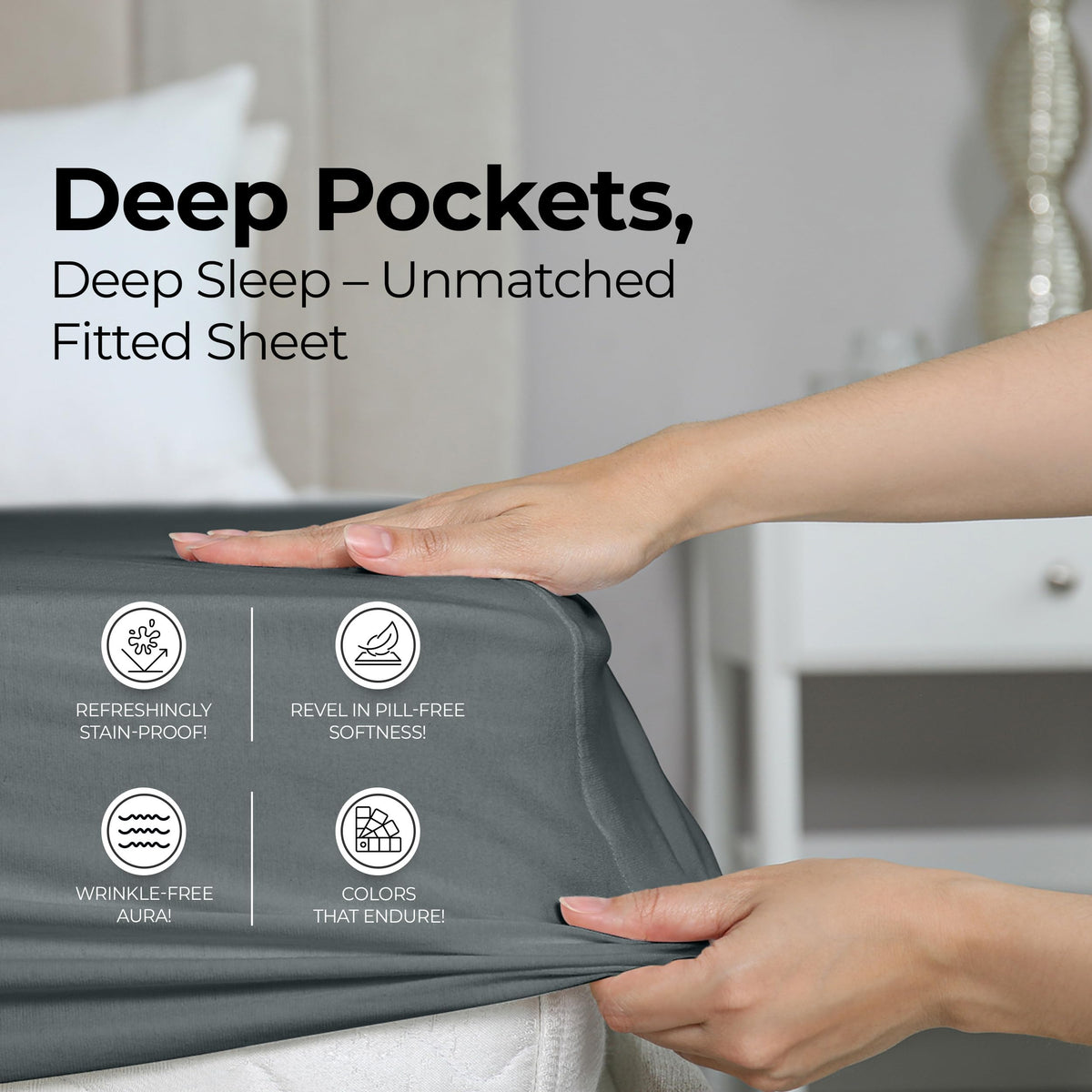 Fitted Sheet (Queen, Grey) - Deep Pocket Brushed Velvety Microfiber, Breathable, Extra Soft & Comfortable - Wrinkle, Fade, Stain & Abrasion Resistant - by Utopia Bedding by Utopia Bedding