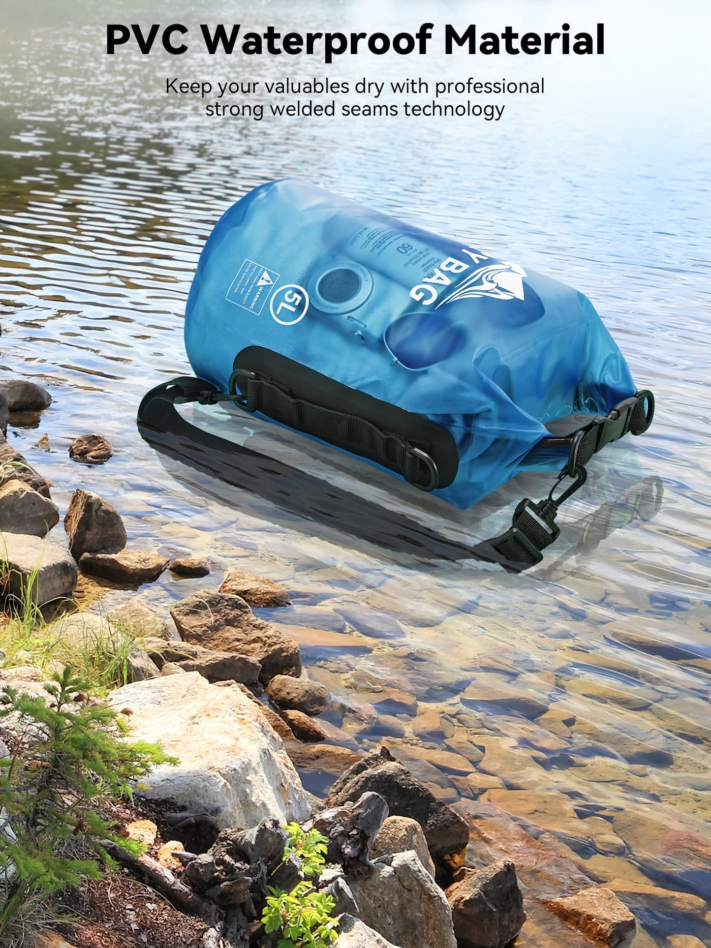 HEETA Bolsa Seca Impermeable para Mujeres y Hombres, Blue, L, Mochila, Viaje