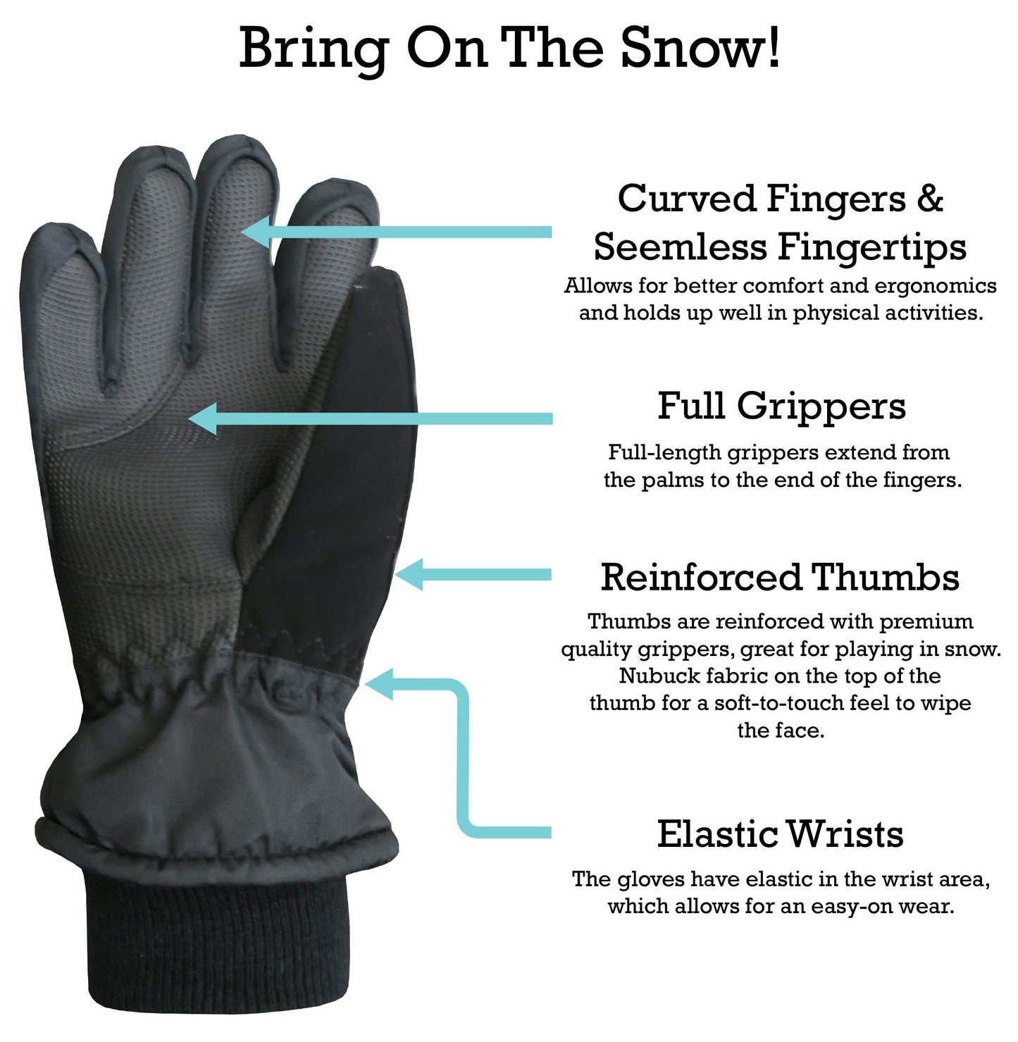 N'Ice Caps - Guantes de esquí para niños (Impermeables, con crestas) - Negro - 7-8 años