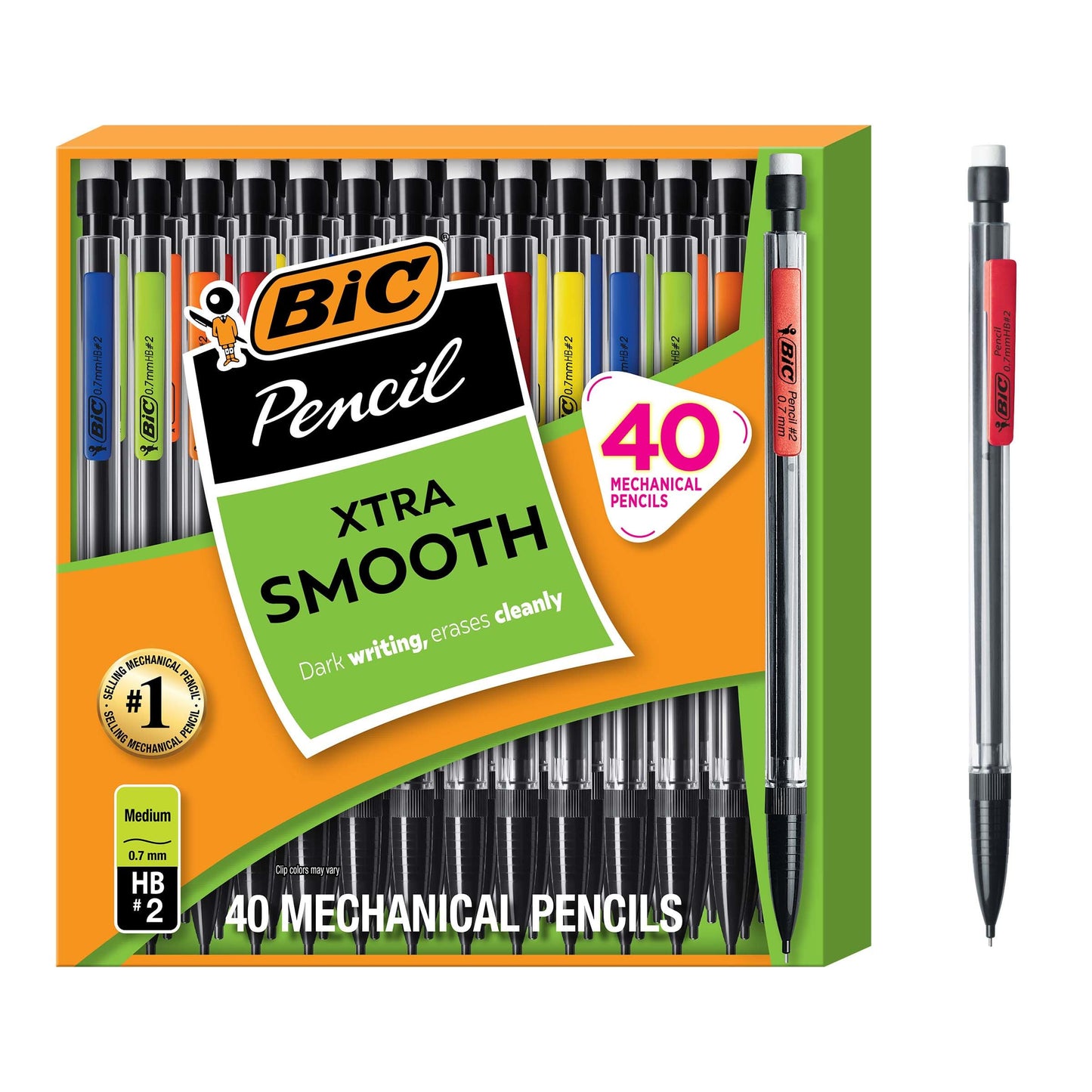 Bic Portaminas, 40 unidades, barril negro con clips multicolor